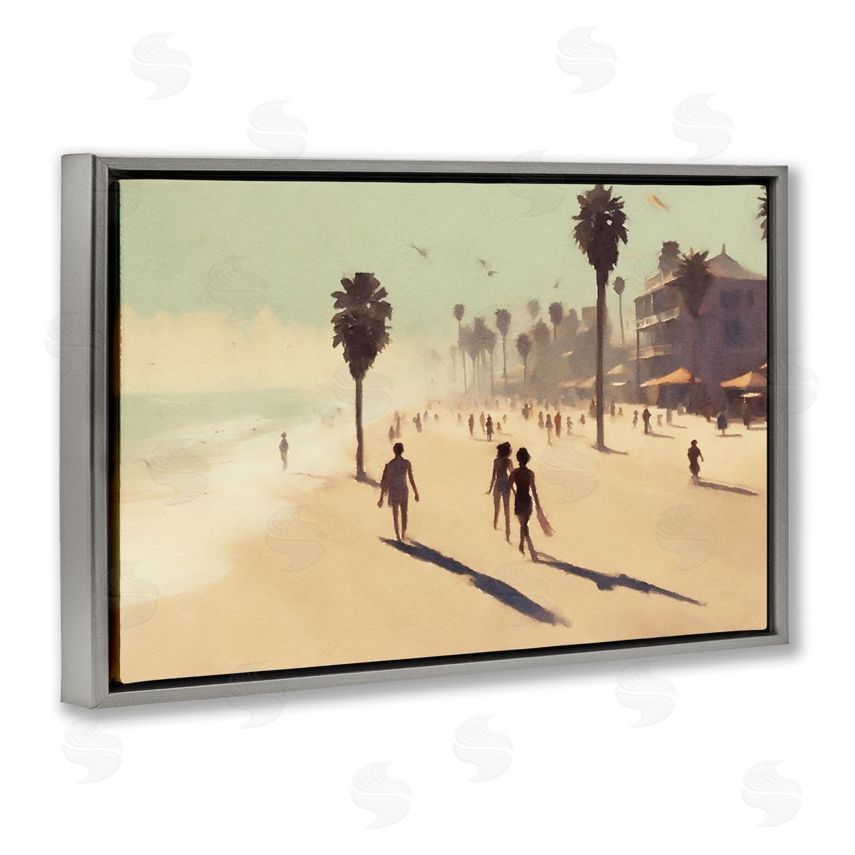 Tropical Shore Walk Grey Floating Frame Canvas Wall Art, Home Decor by Noah Bay