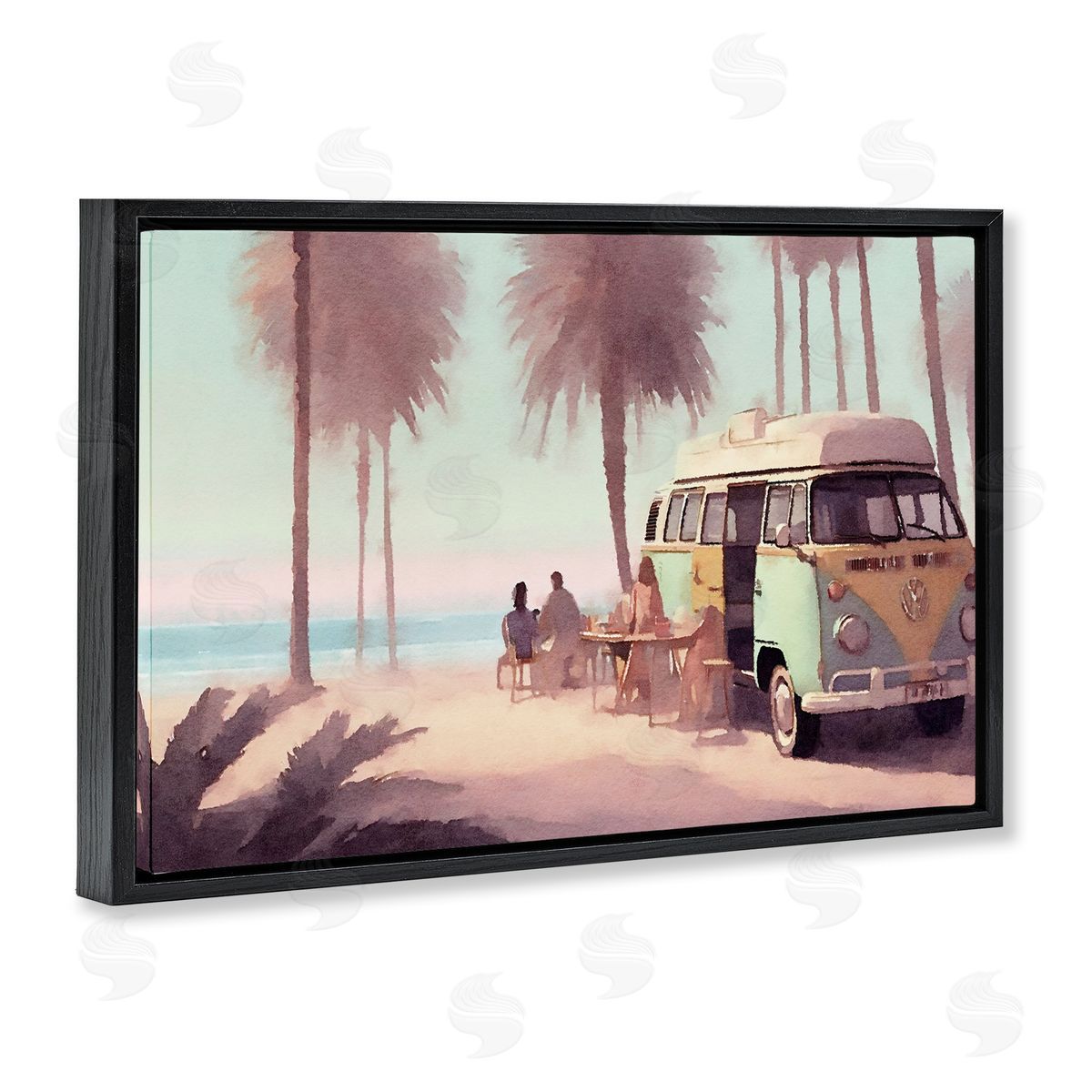 Beach Day Hangout Black Floating Frame Canvas Wall Art, Home Decor by Noah Bay