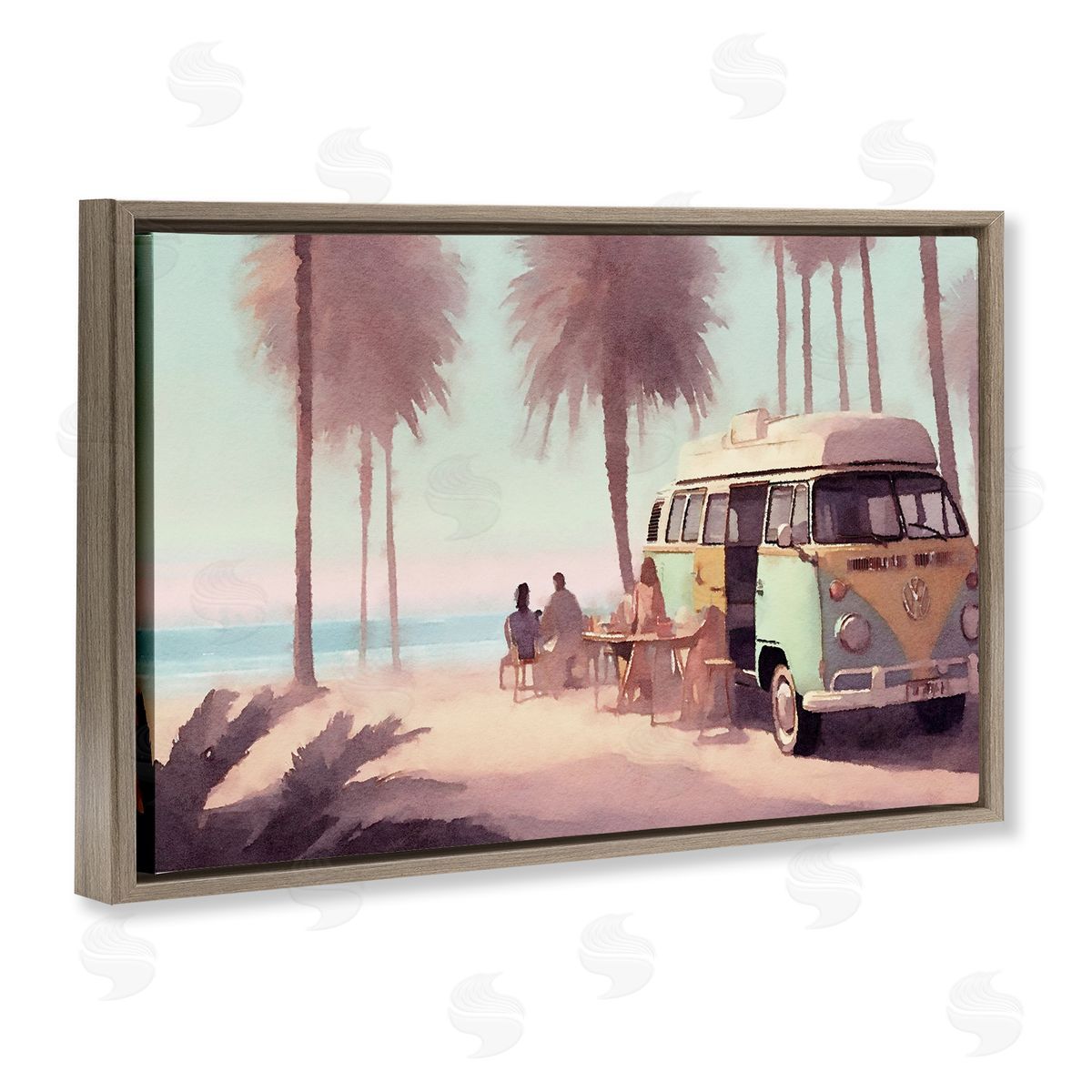 Beach Day Hangout Brown Floating Frame Canvas Wall Art, Home Decor by Noah Bay