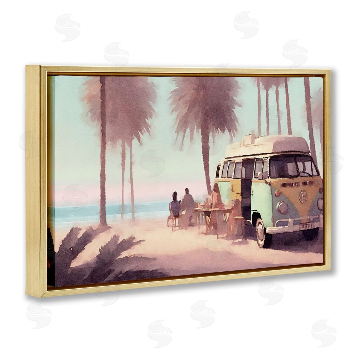 Beach Day Hangout Gold Floating Frame Canvas Wall Art, Home Decor by Noah Bay