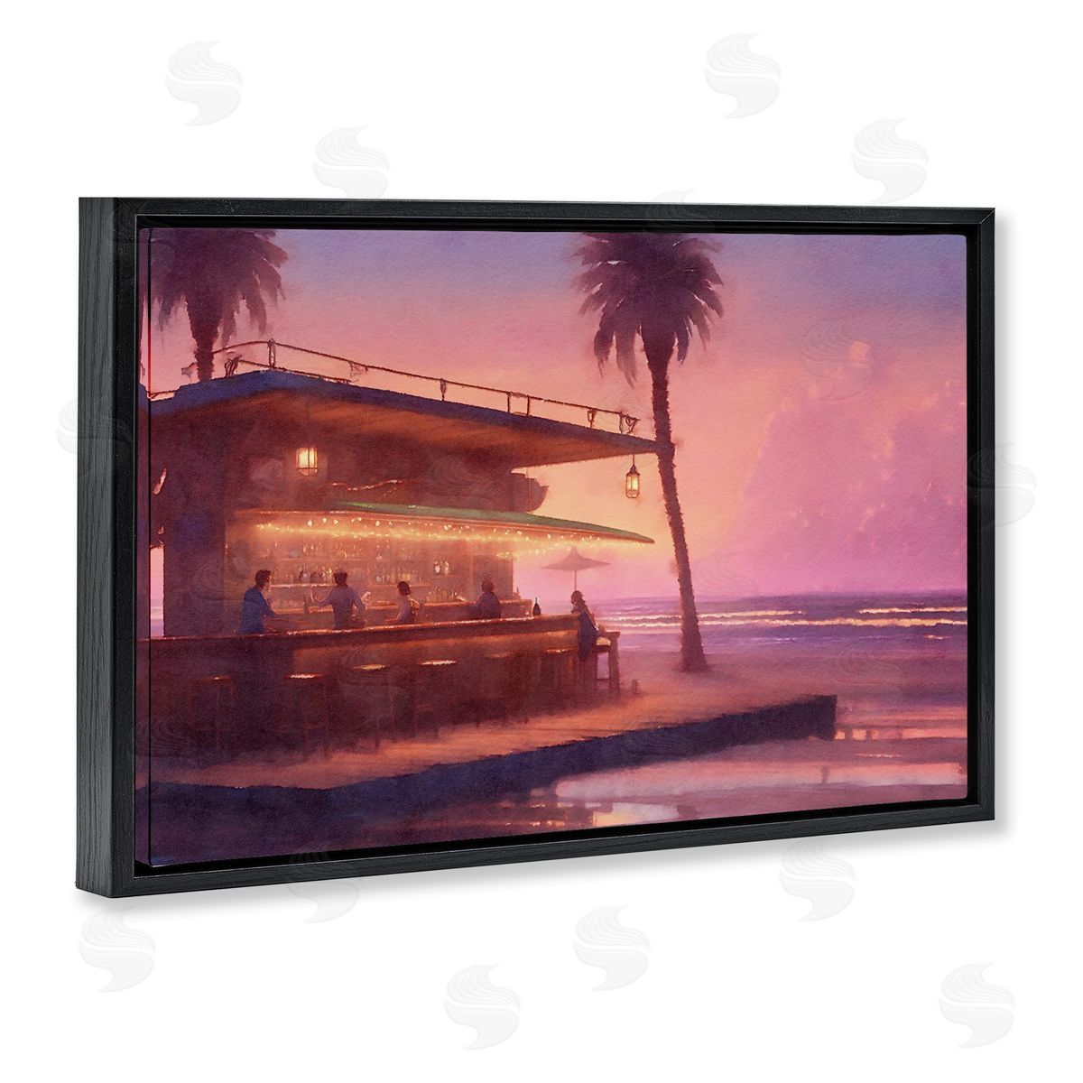 Vivid Tropical Sunset Black Floating Frame Canvas Wall Art, Home Decor by Noah Bay