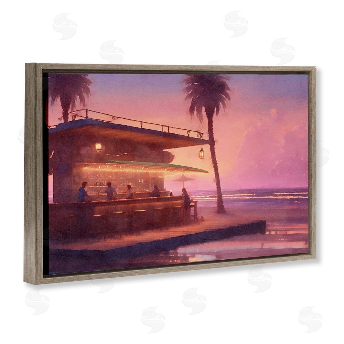 Vivid Tropical Sunset Brown Floating Frame Canvas Wall Art, Home Decor by Noah Bay