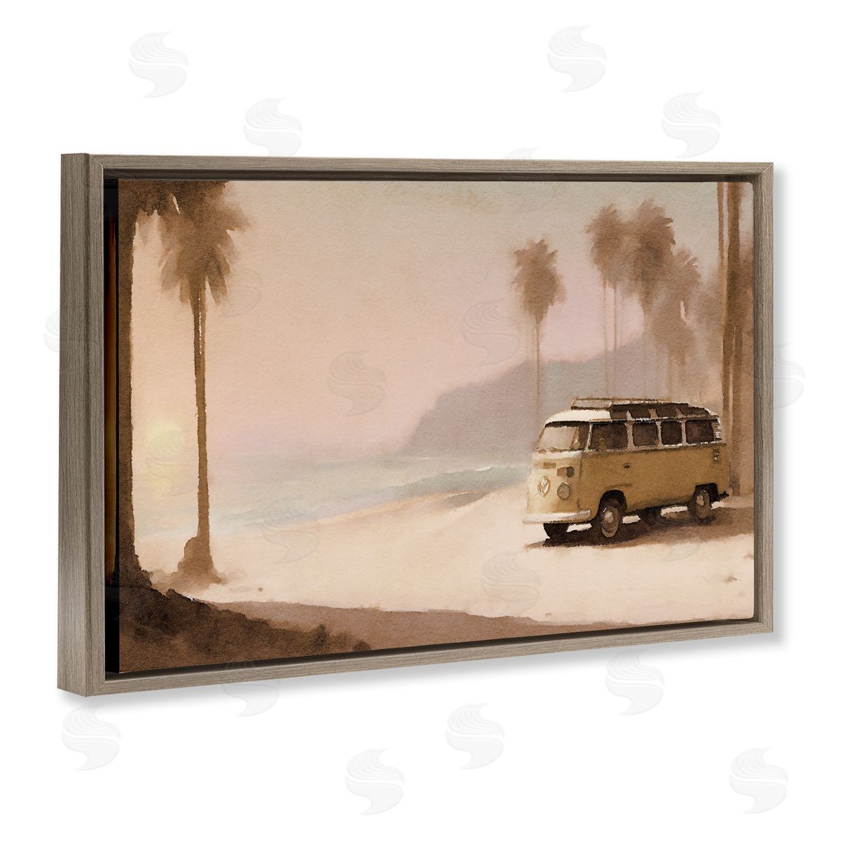 Tranquil Beach Day Brown Floating Frame Canvas Wall Art, Home Decor by Noah Bay