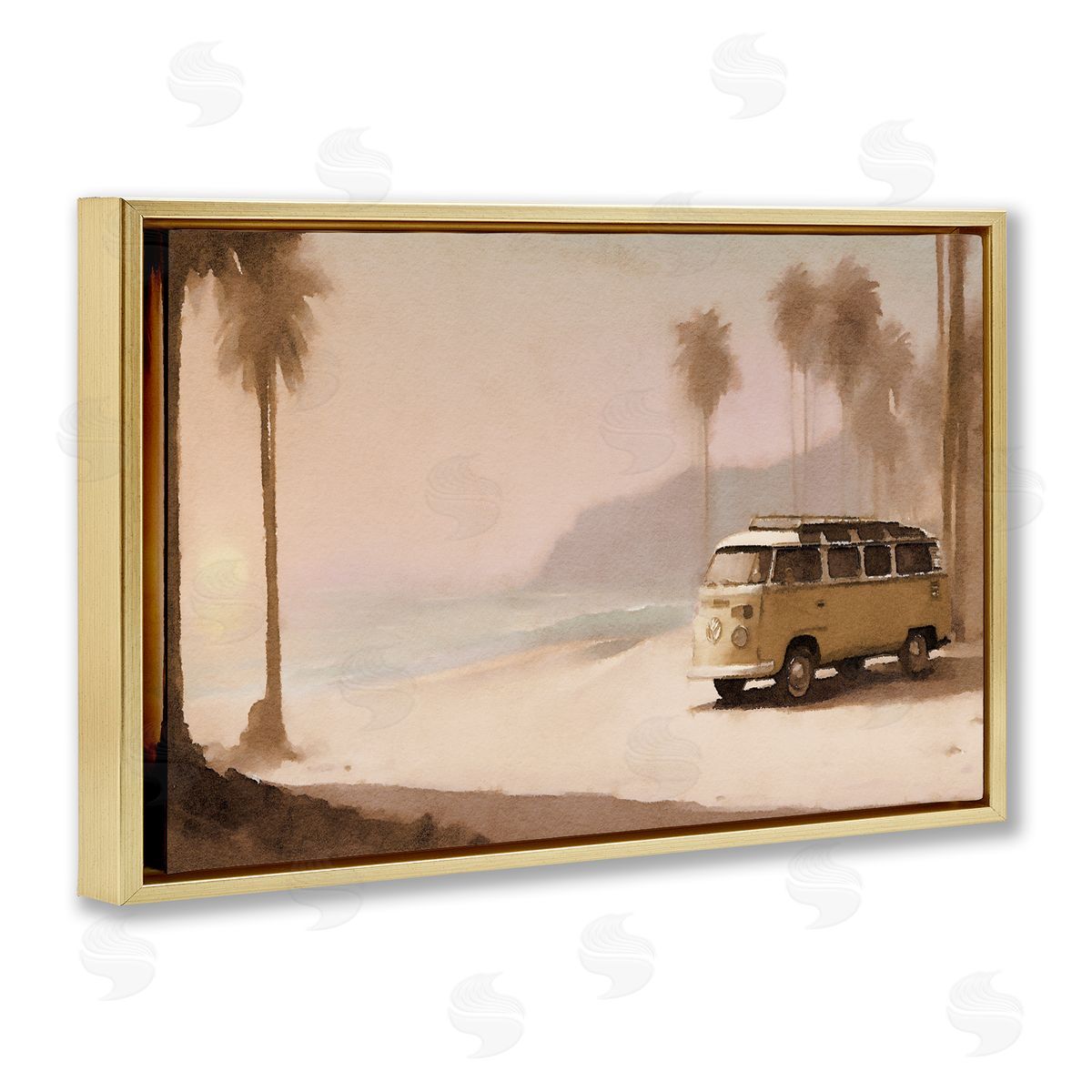 Tranquil Beach Day Gold Floating Frame Canvas Wall Art, Home Decor by Noah Bay