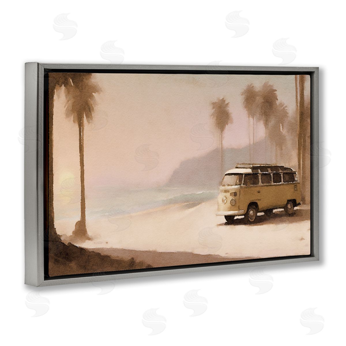 Tranquil Beach Day Grey Floating Frame Canvas Wall Art, Home Decor by Noah Bay