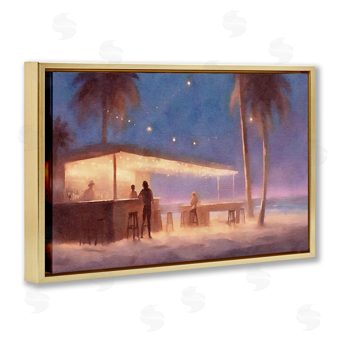 Evening Beach Bar Gold Floating Frame Canvas Wall Art, Home Decor by Noah Bay