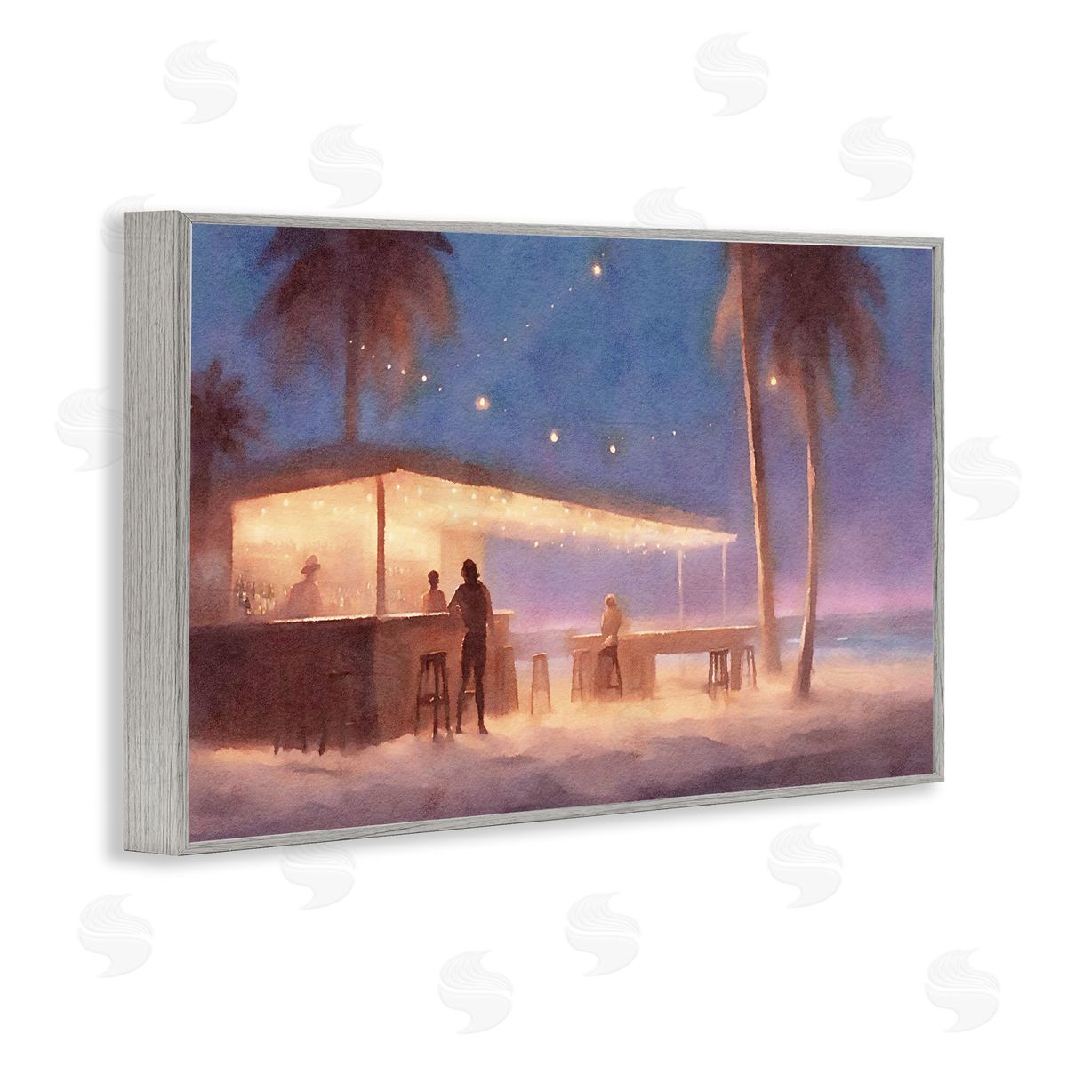 Evening Beach Bar Grey Frame Print Wall Art, Home Decor by Noah Bay