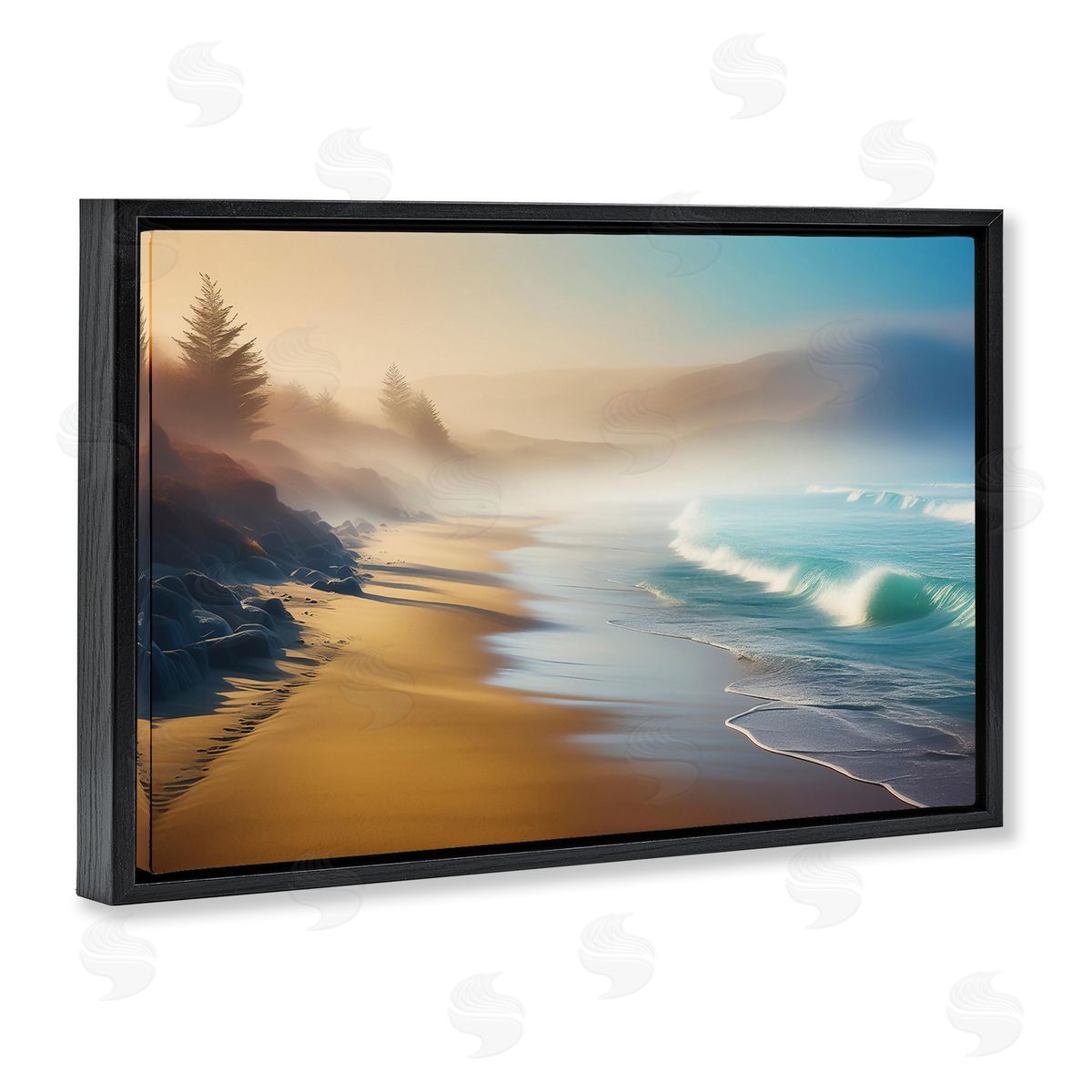 Smooth Beach Tide Black Floating Frame Canvas Wall Art, Home Decor by Noah Bay