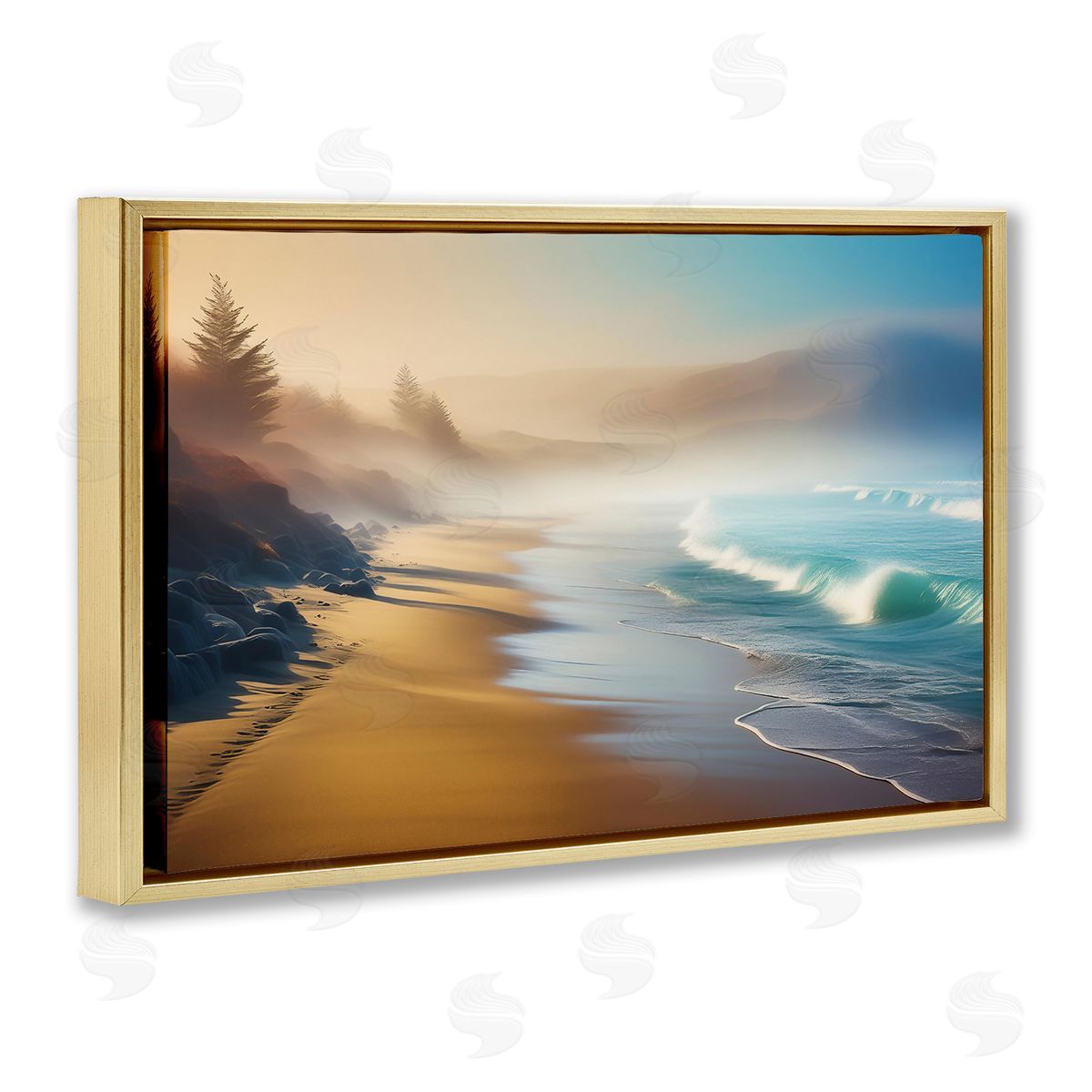 Smooth Beach Tide Gold Floating Frame Canvas Wall Art, Home Decor by Noah Bay