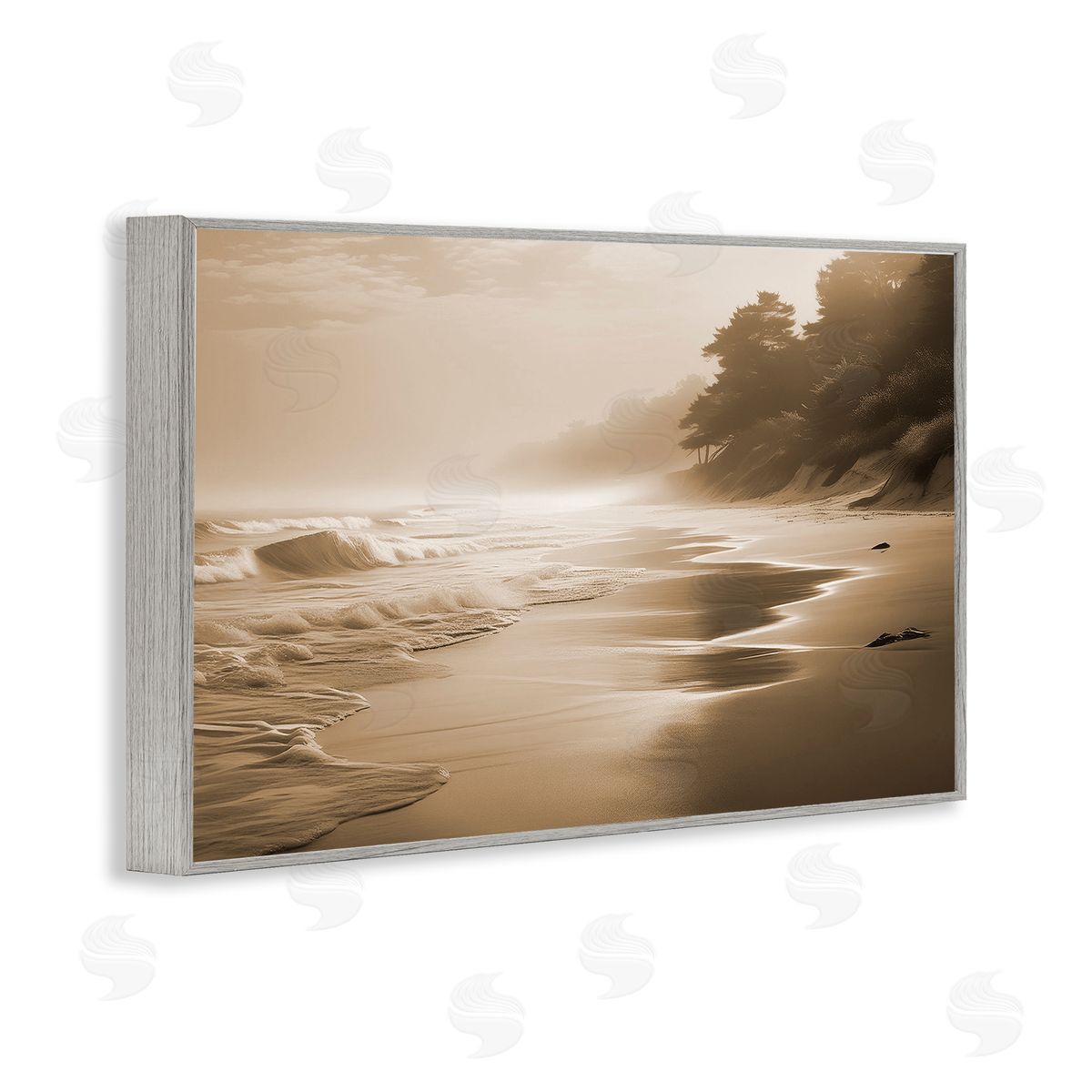 Sepia Smooth Beach Landscape Grey Frame Print Wall Art, Home Decor by Noah Bay