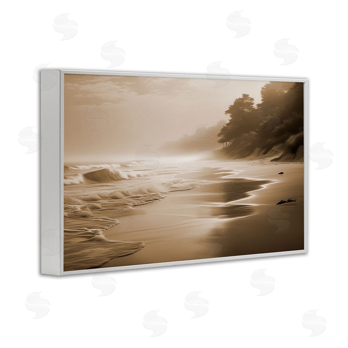 Sepia Smooth Beach Landscape White Frame Print Wall Art, Home Decor by Noah Bay