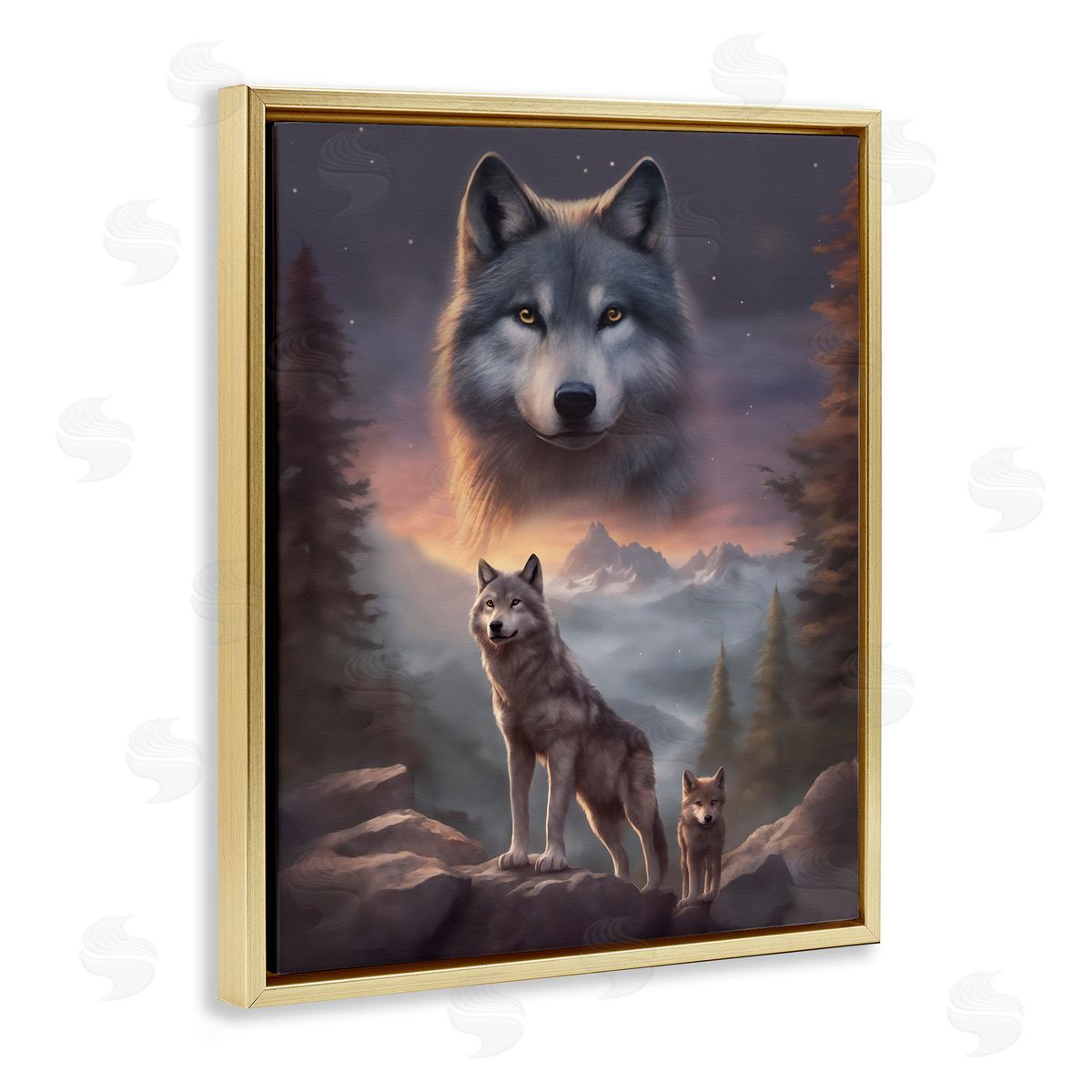 Ancestor Wolf Motif Gold Floating Frame Canvas Wall Art, Home Decor by Noah Bay