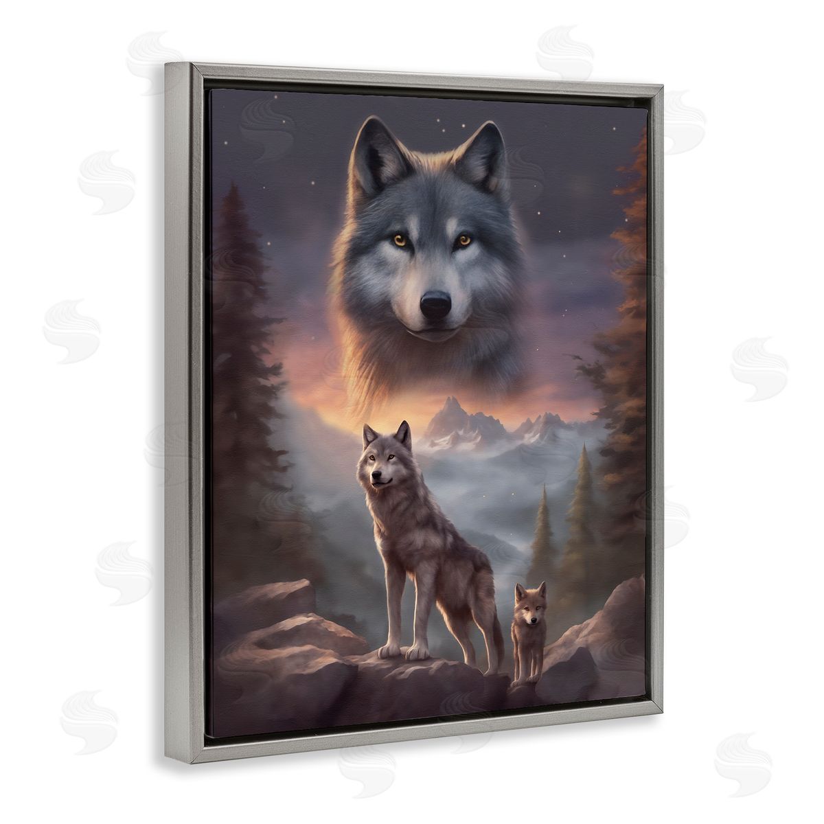Ancestor Wolf Motif Grey Floating Frame Canvas Wall Art, Home Decor by Noah Bay
