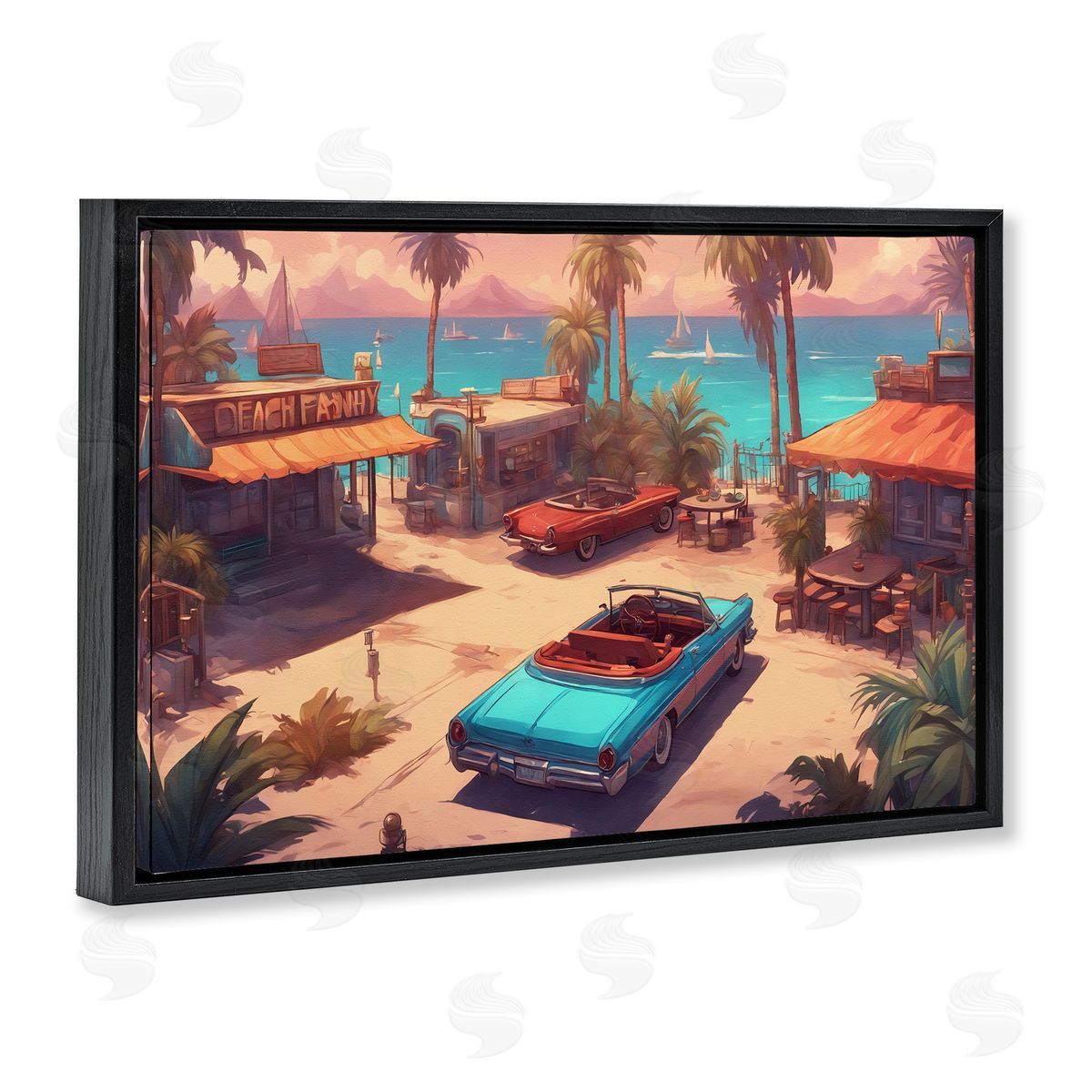 Bright Beach Hues View Black Floating Frame Canvas Wall Art, Home Decor by Noah Bay