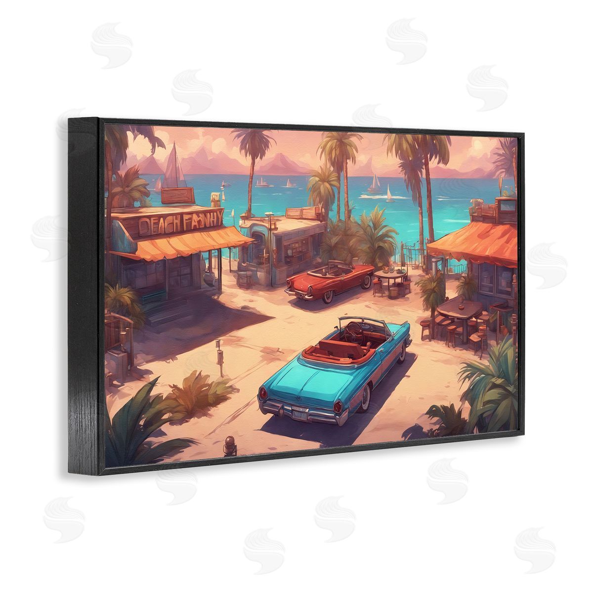 Bright Beach Hues View Black Frame Print Wall Art, Home Decor by Noah Bay