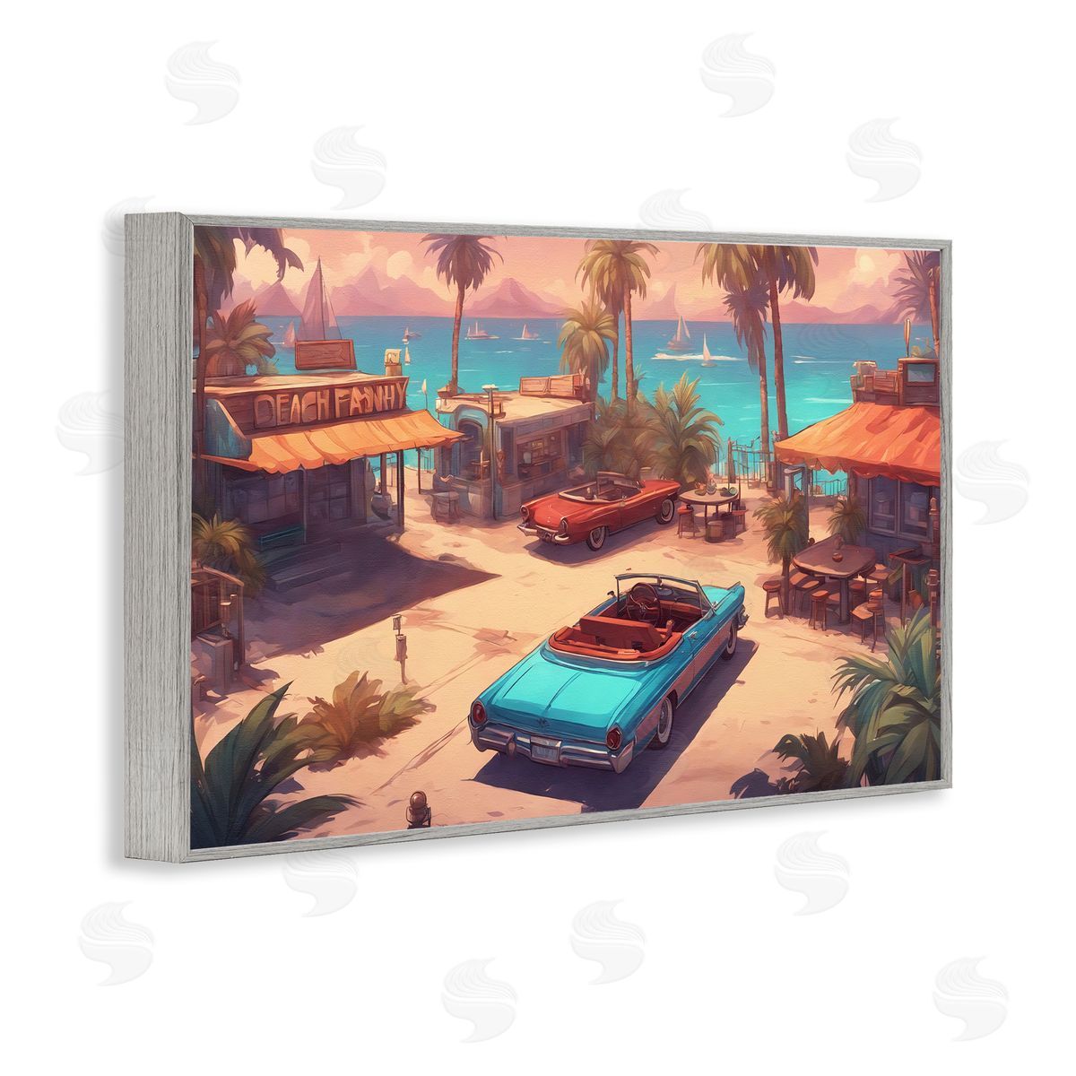 Bright Beach Hues View Grey Frame Print Wall Art, Home Decor by Noah Bay