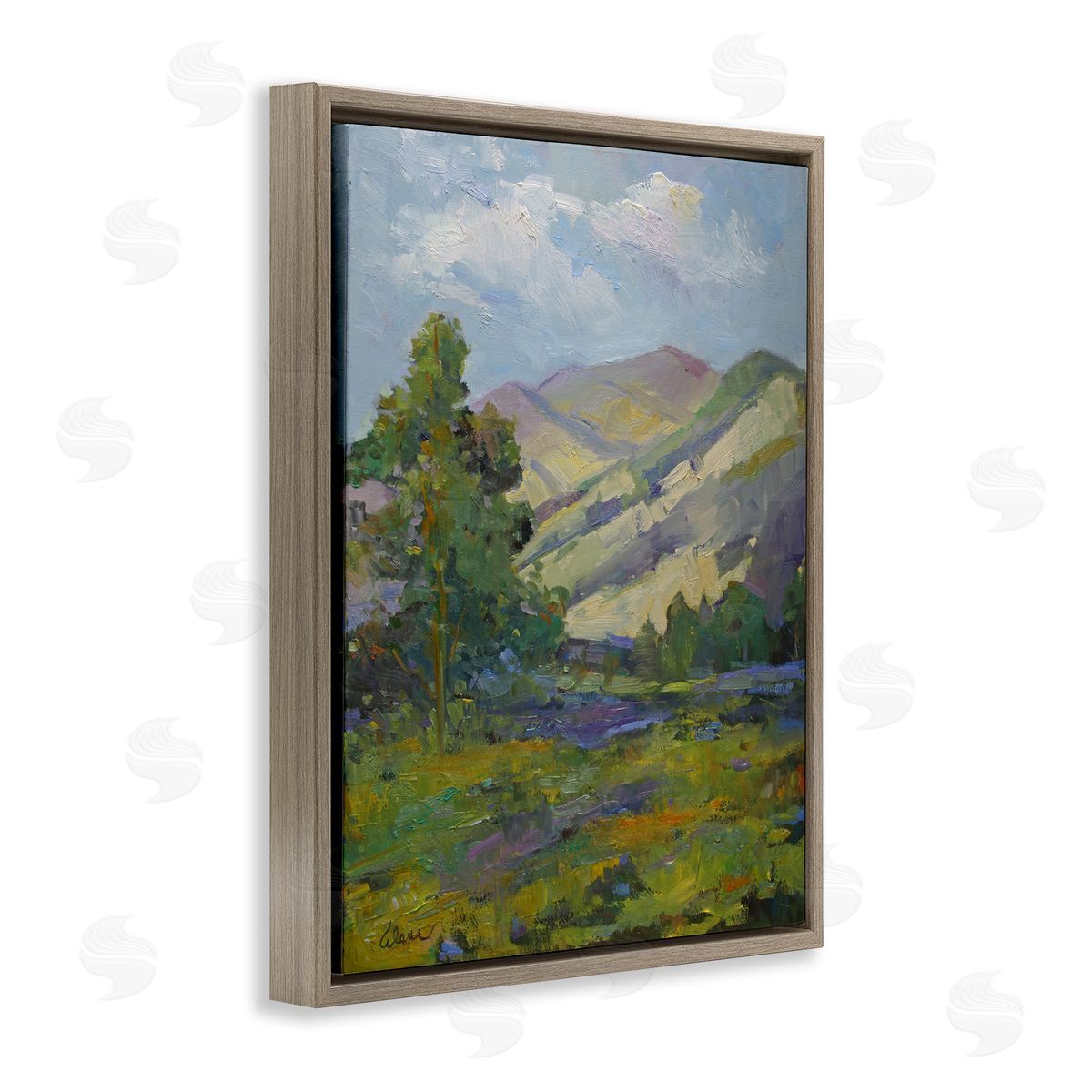 Spring Day Mountain Brown Floating Frame Canvas Wall Art, Home Decor by Alexi Fine