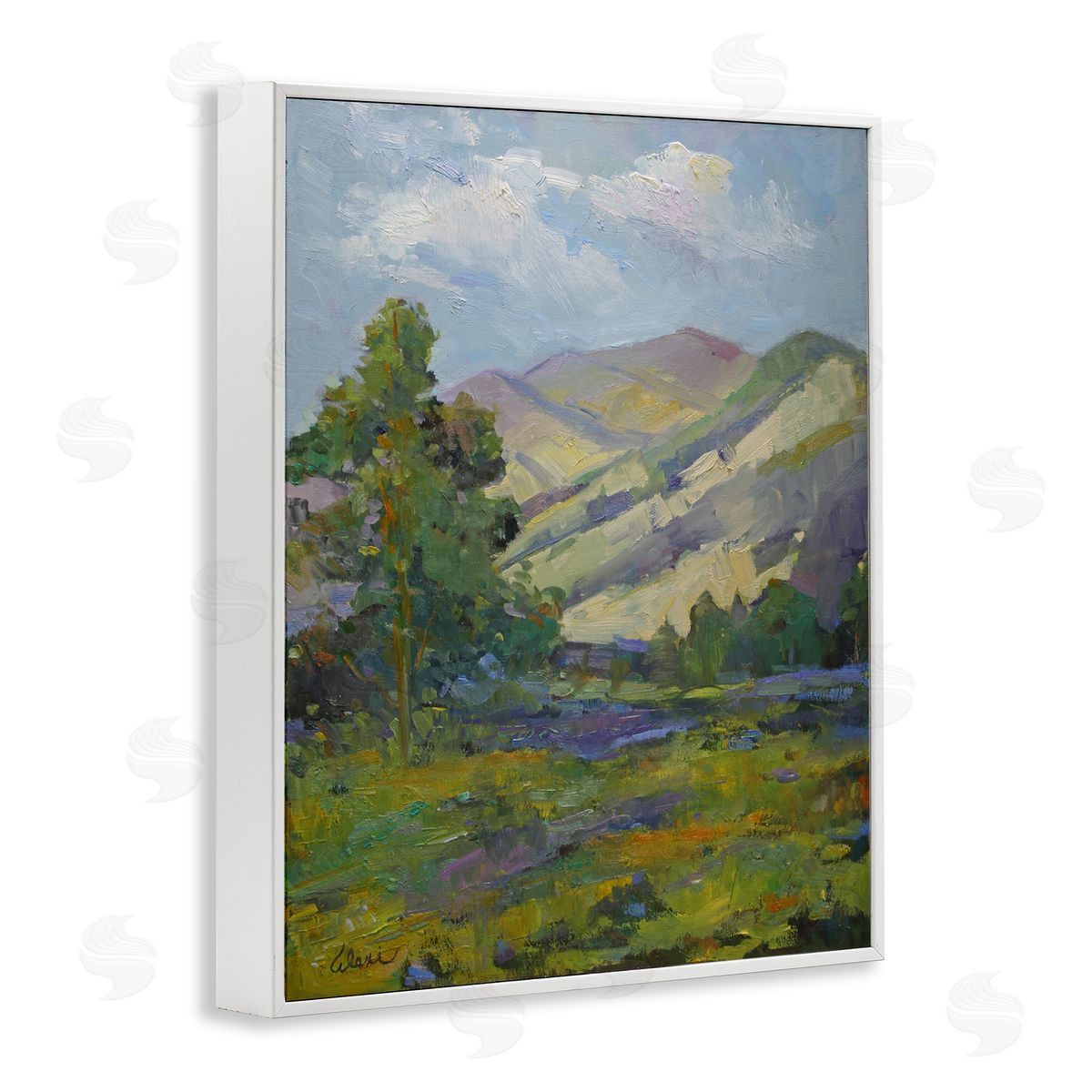 Spring Day Mountain White Frame Print Wall Art, Home Decor by Alexi Fine