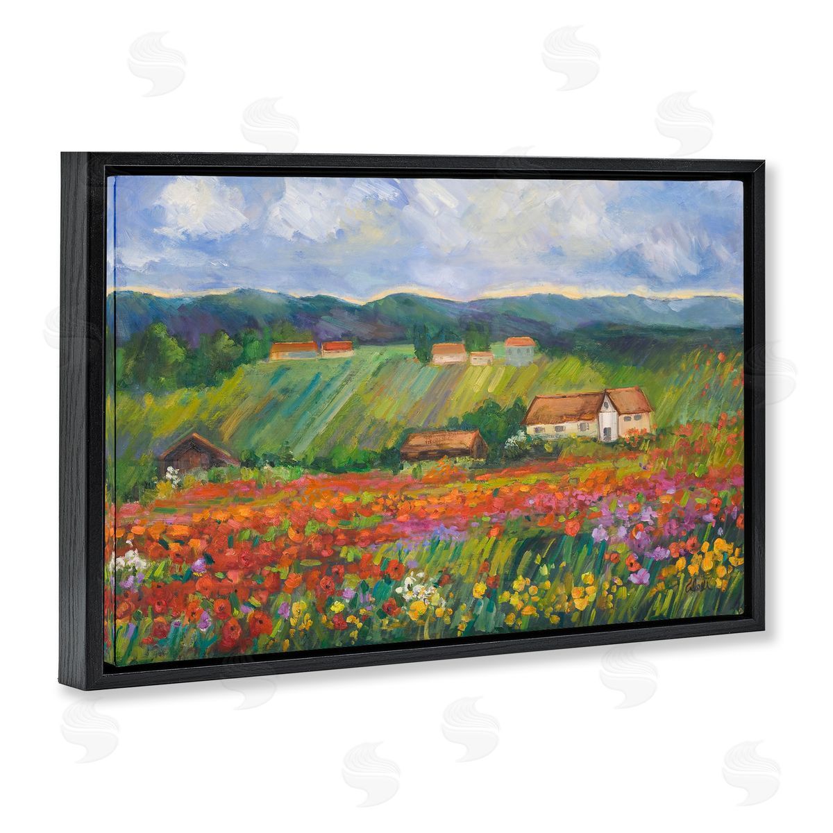 Spring Glory Lush Meadow Black Floating Frame Canvas Wall Art, Home Decor by Alexi Fine