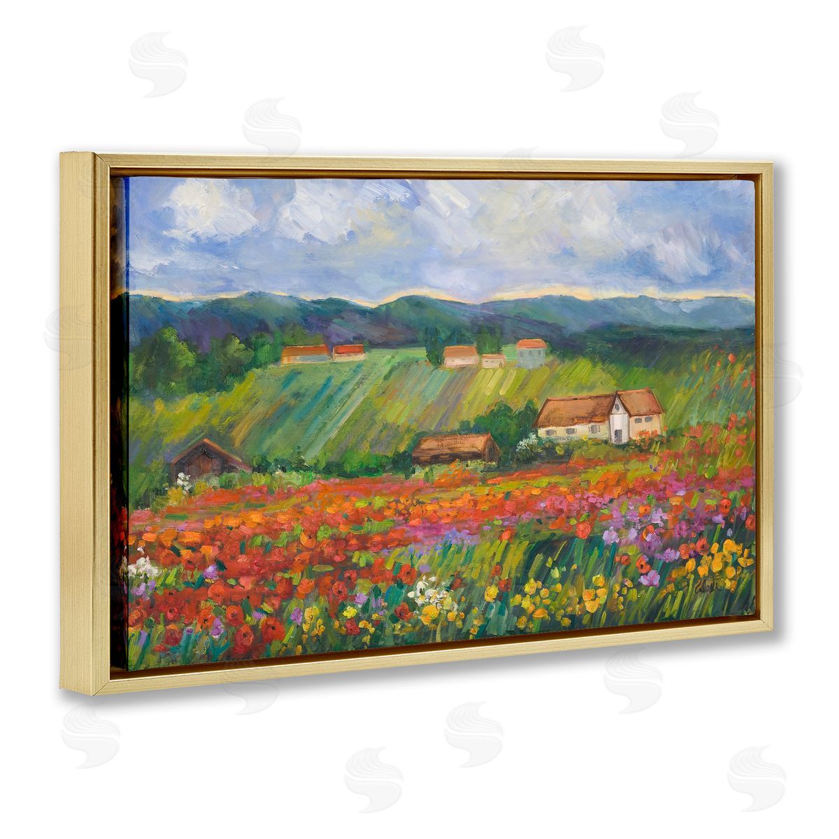 Spring Glory Lush Meadow Gold Floating Frame Canvas Wall Art, Home Decor by Alexi Fine