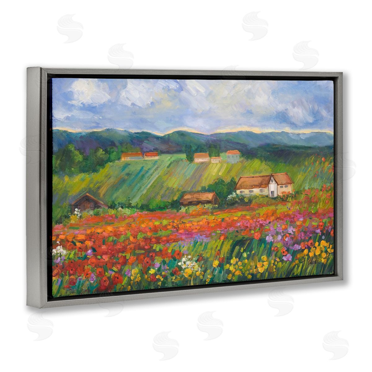 Spring Glory Lush Meadow Grey Floating Frame Canvas Wall Art, Home Decor by Alexi Fine