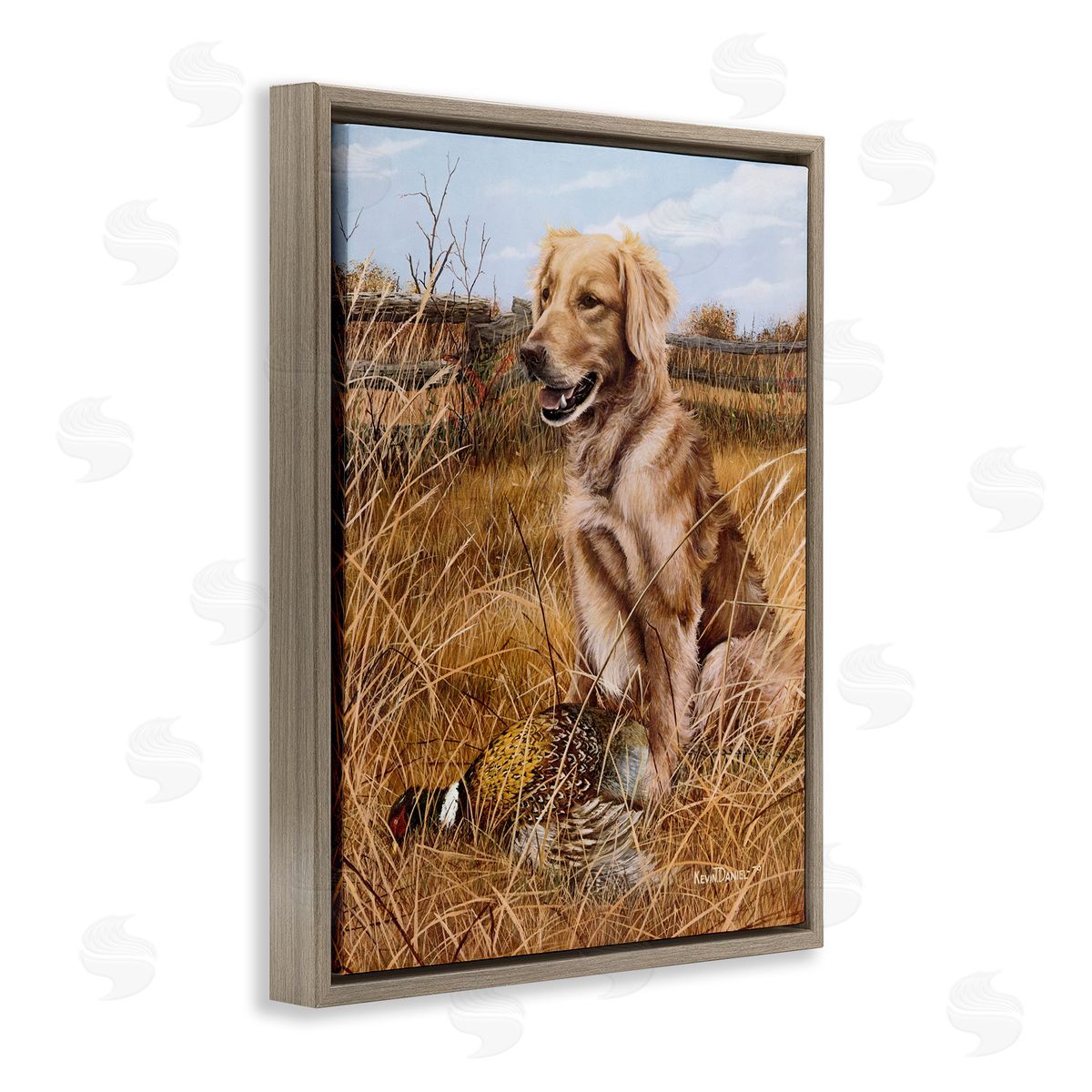 Hunting Dog & Pheasant Brown Floating Frame Canvas Wall Art, Home Decor by Kevin Daniel
