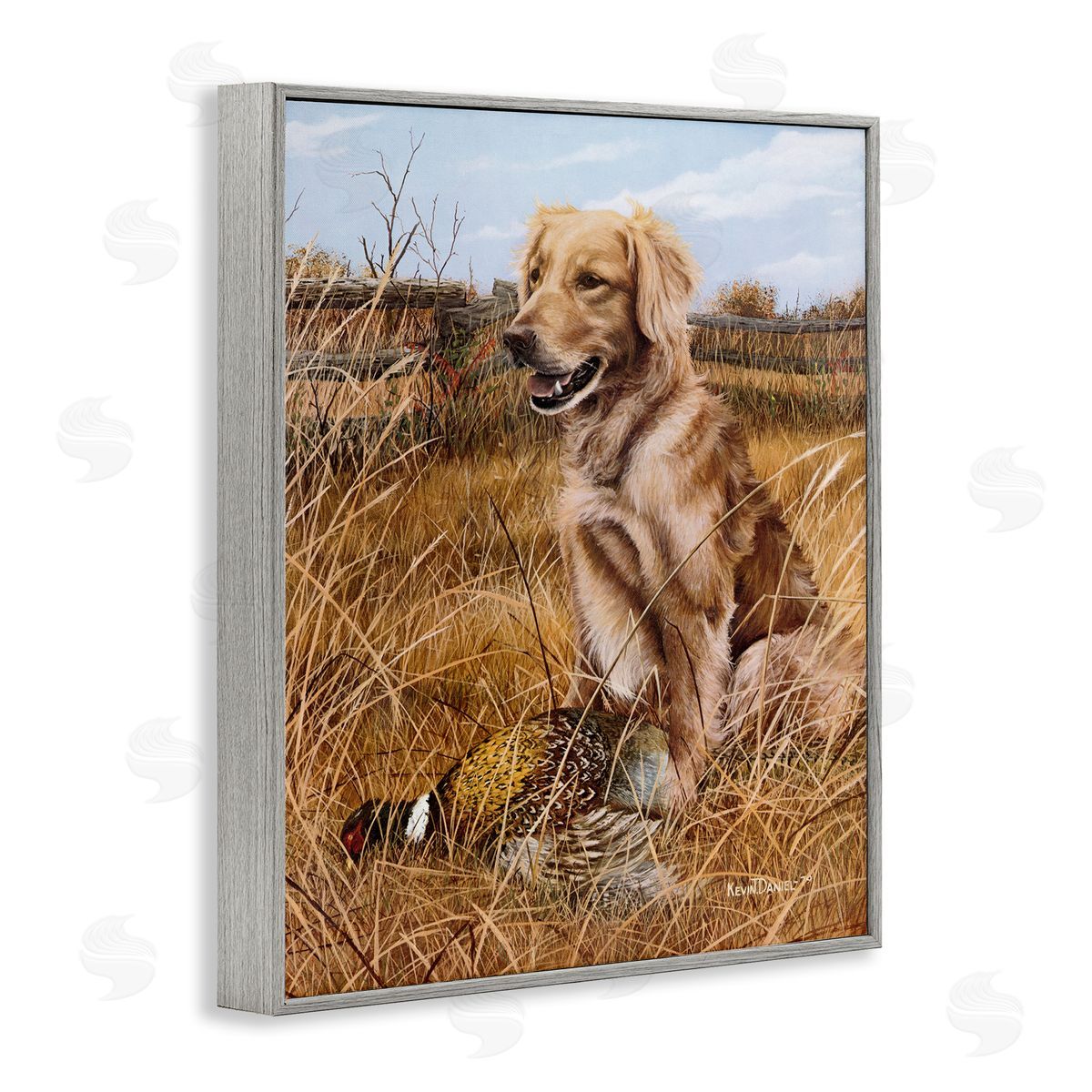 Hunting Dog & Pheasant Grey Frame Print Wall Art, Home Decor by Kevin Daniel