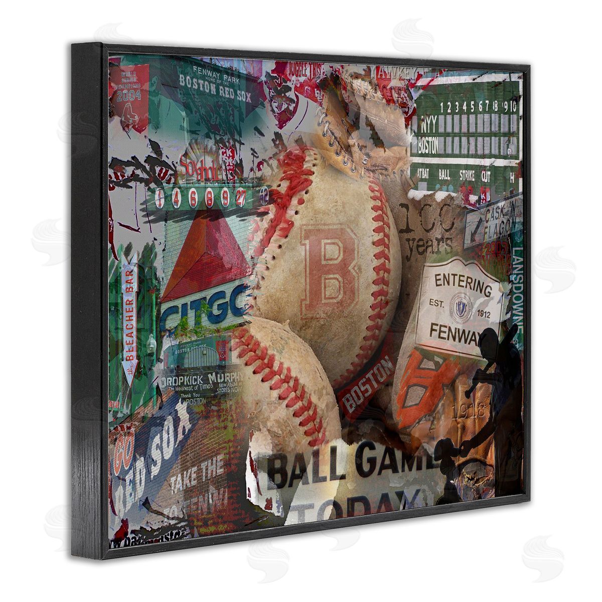 Entering Fenway Baseball Collage Black Frame Print Wall Art, Home Decor by Graffi*tee Studios