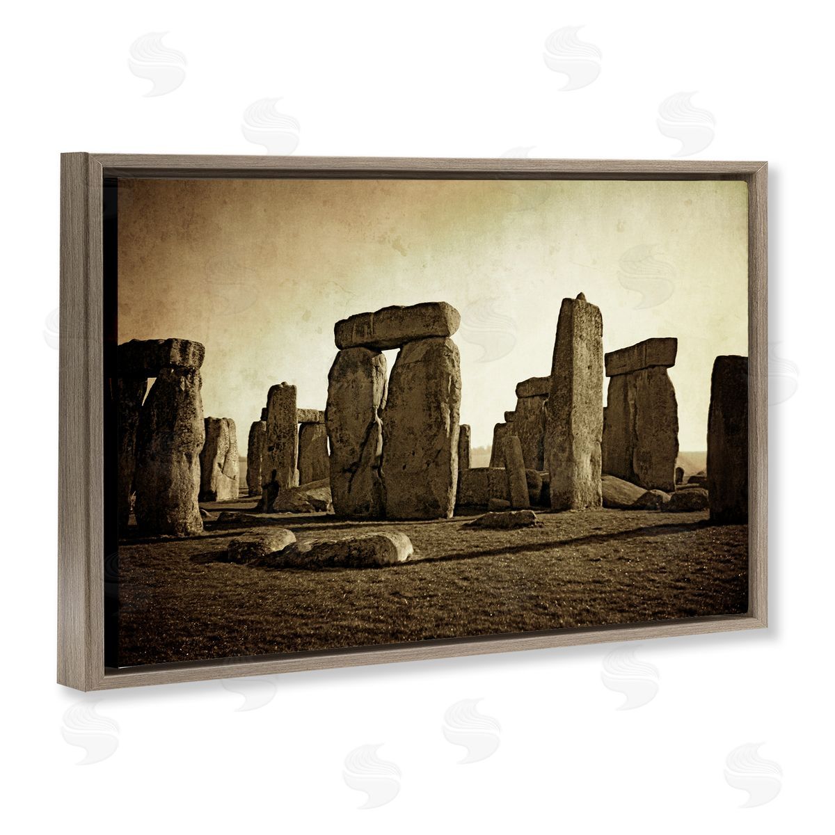Distant Stonehenge Sepia Brown Floating Frame Canvas Wall Art, Home Decor by Graffi*tee Studios