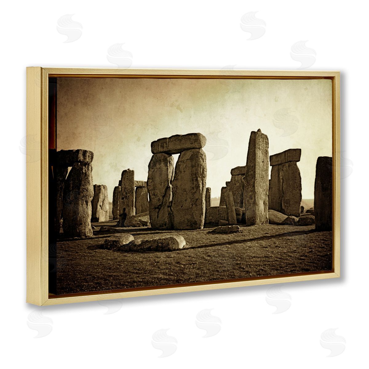 Distant Stonehenge Sepia Gold Floating Frame Canvas Wall Art, Home Decor by Graffi*tee Studios