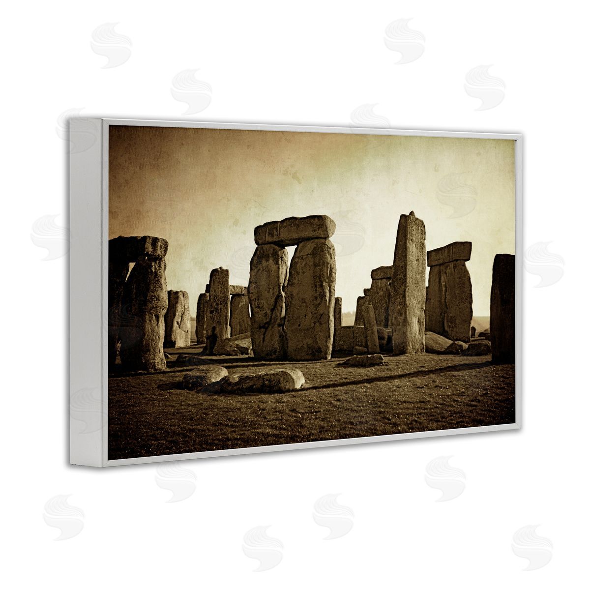 Distant Stonehenge Sepia White Frame Print Wall Art, Home Decor by Graffi*tee Studios