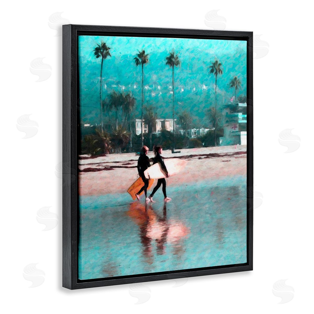 Surfers Beach Break Black Floating Frame Canvas Wall Art, Home Decor by Graffi*tee Studios
