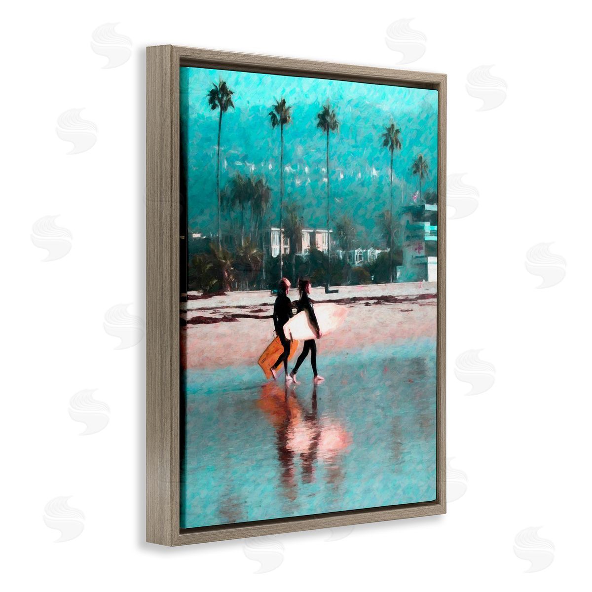 Surfers Beach Break Brown Floating Frame Canvas Wall Art, Home Decor by Graffi*tee Studios