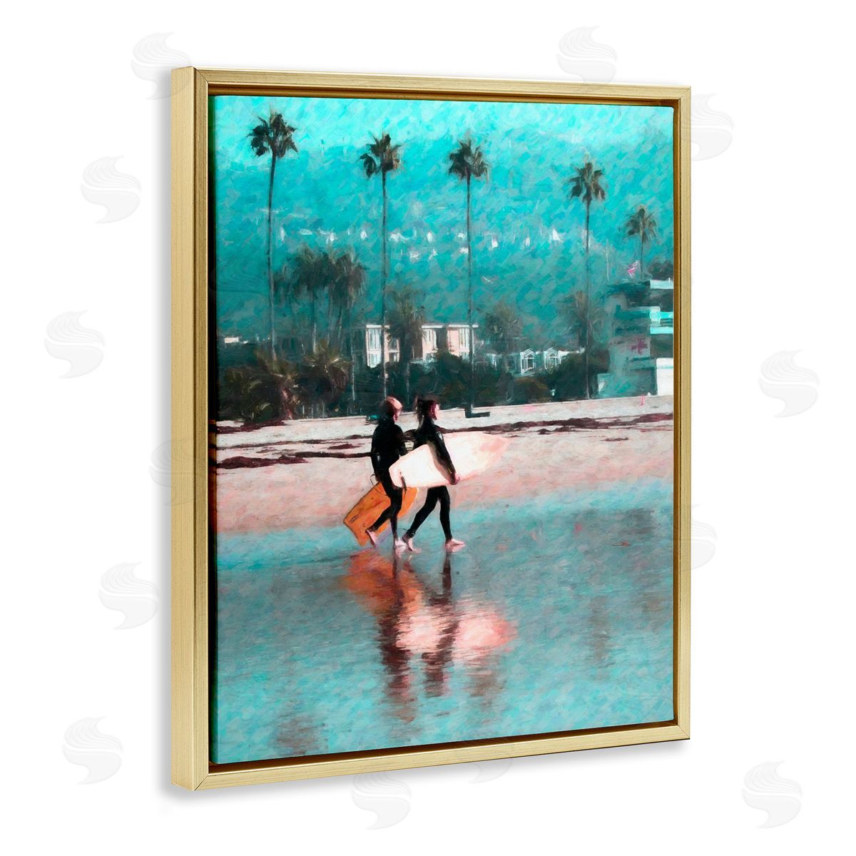 Surfers Beach Break Gold Floating Frame Canvas Wall Art, Home Decor by Graffi*tee Studios
