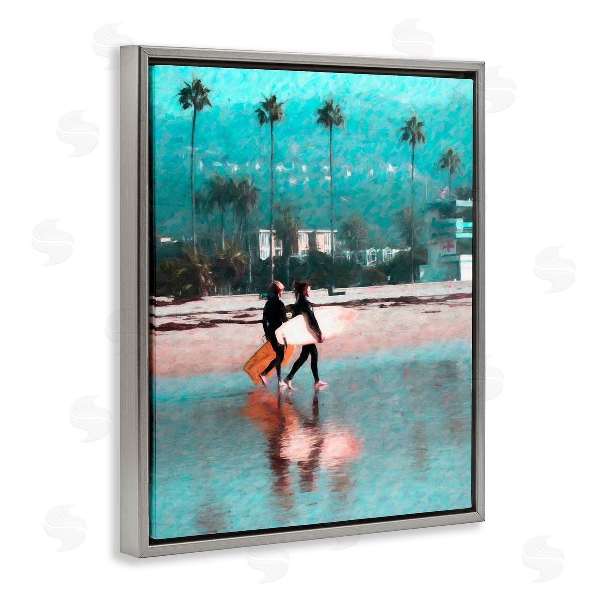 Surfers Beach Break Grey Floating Frame Canvas Wall Art, Home Decor by Graffi*tee Studios