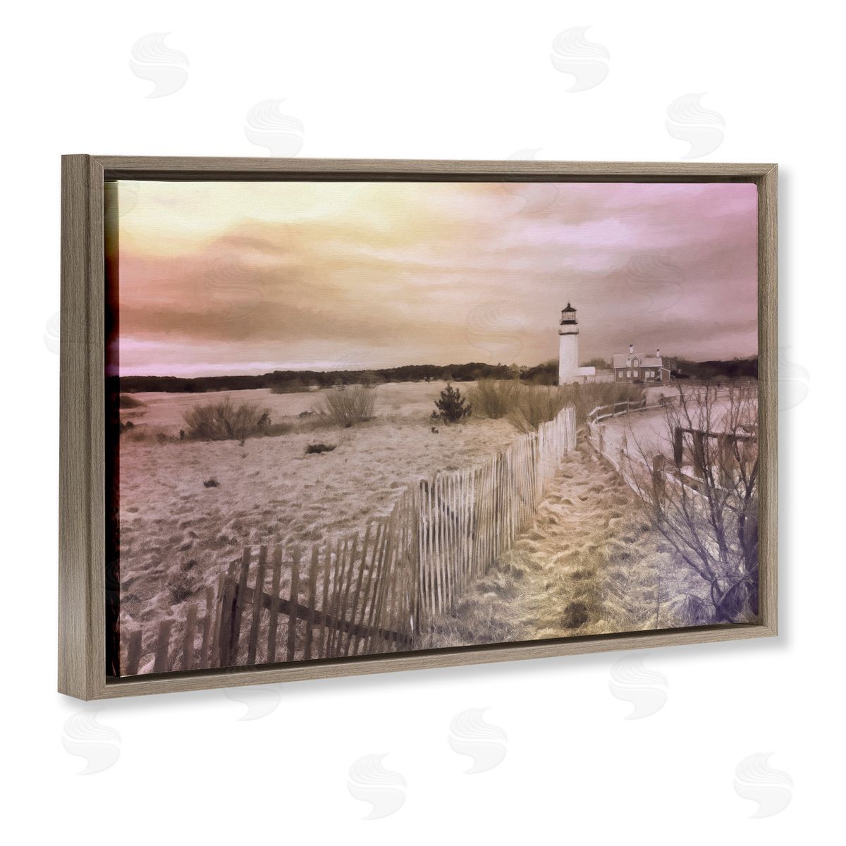 Path To Lighthouse View Brown Floating Frame Canvas Wall Art, Home Decor by Graffi*tee Studios