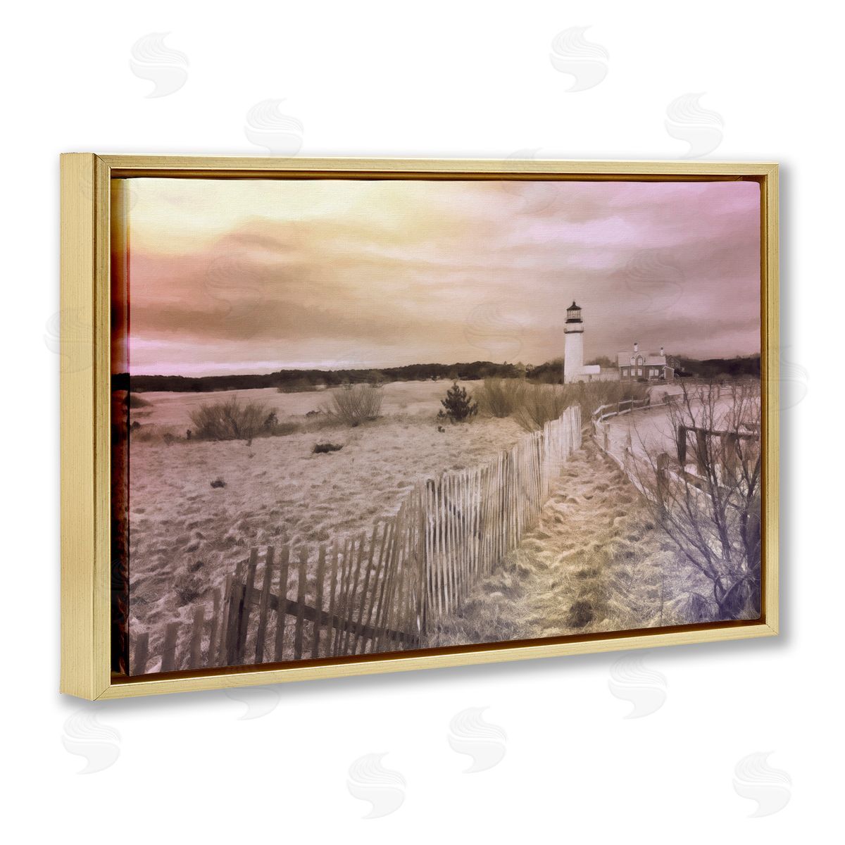 Path To Lighthouse View Gold Floating Frame Canvas Wall Art, Home Decor by Graffi*tee Studios