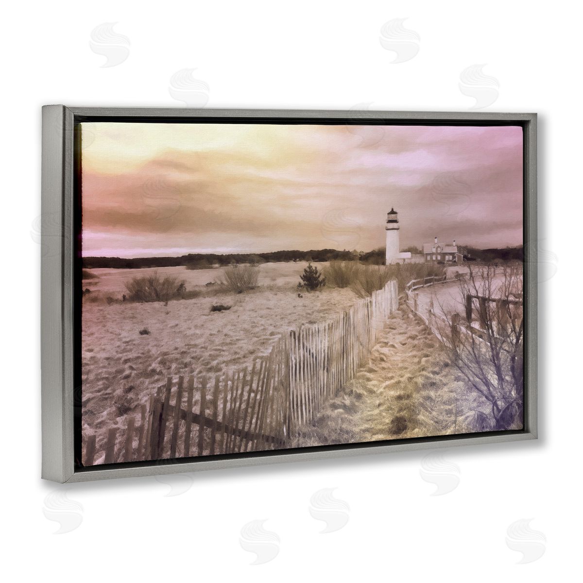 Path To Lighthouse View Grey Floating Frame Canvas Wall Art, Home Decor by Graffi*tee Studios