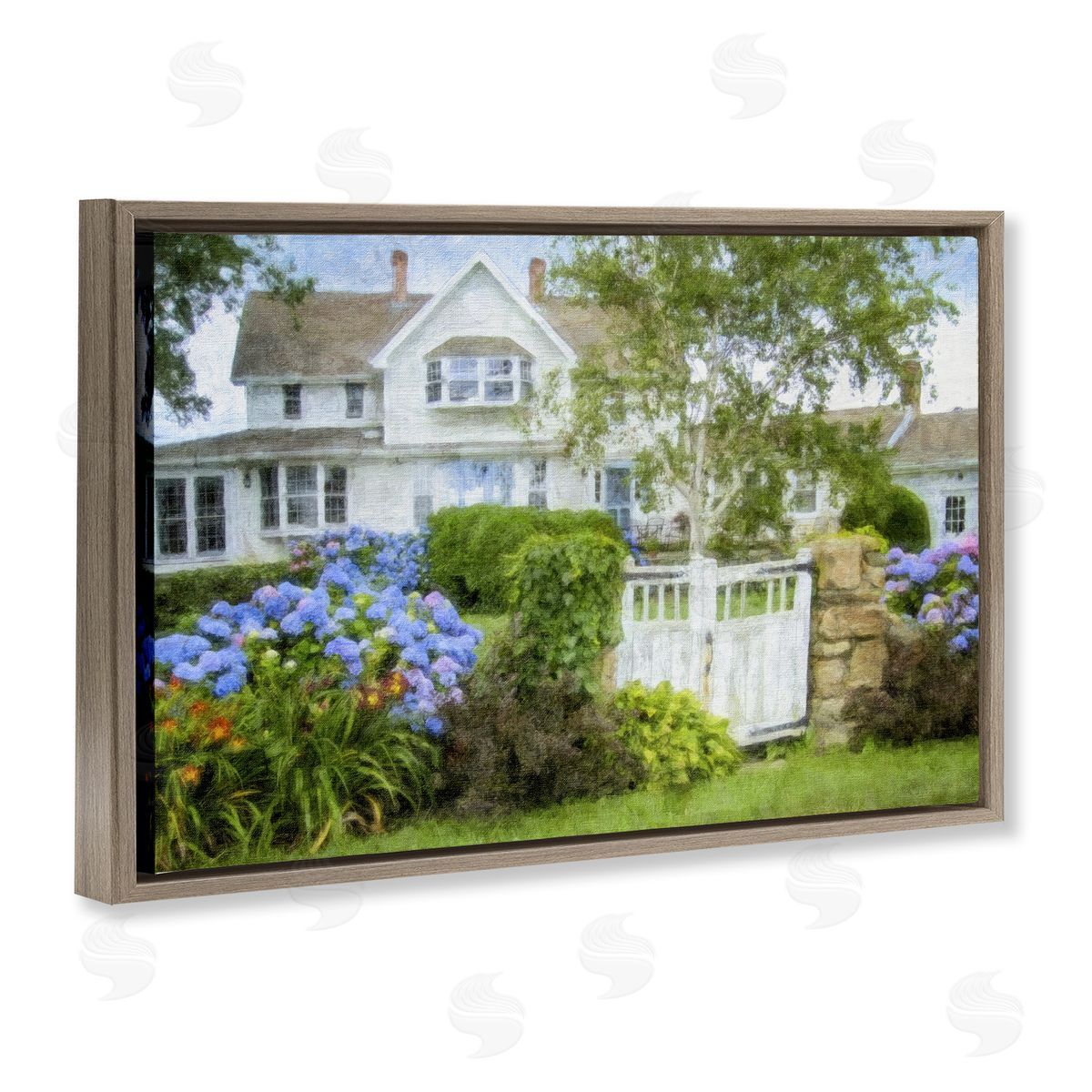 Beach Getaway Cottage Brown Floating Frame Canvas Wall Art, Home Decor by Graffi*tee Studios