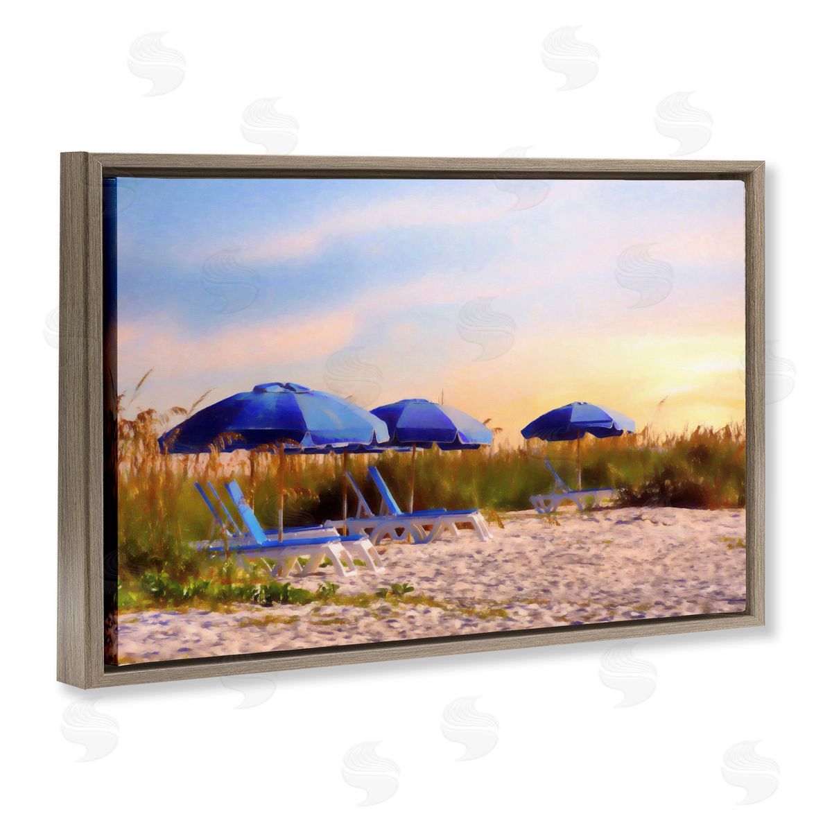 Summer Vacation Sunrise Brown Floating Frame Canvas Wall Art, Home Decor by Graffi*tee Studios