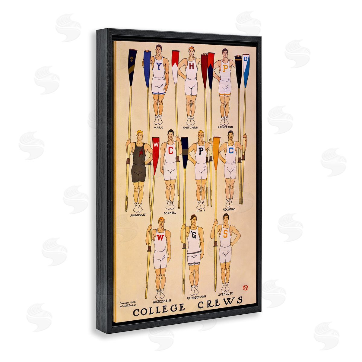 Vintage College Crews Black Floating Frame Canvas Wall Art, Home Decor by Graffi*tee Studios