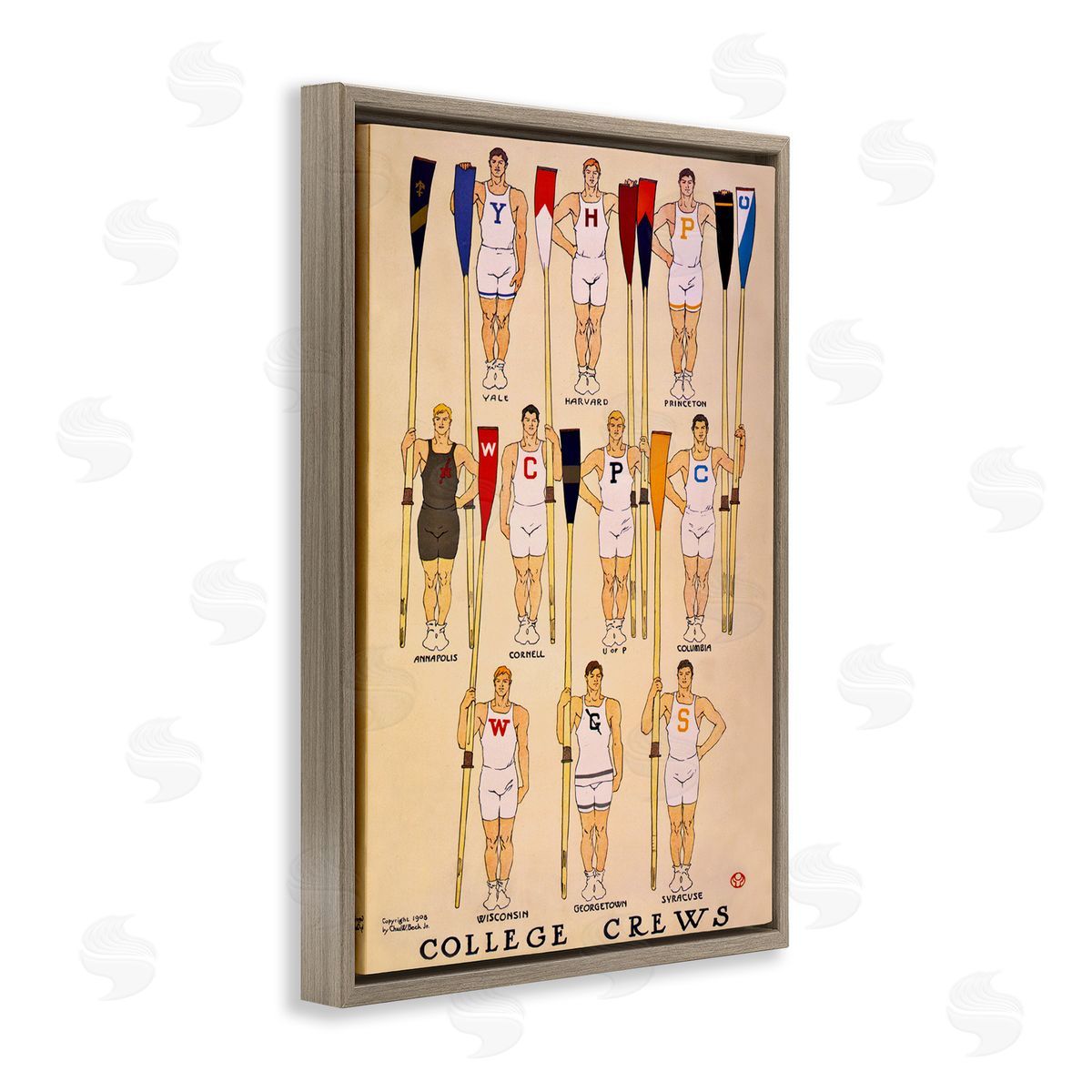 Vintage College Crews Brown Floating Frame Canvas Wall Art, Home Decor by Graffi*tee Studios