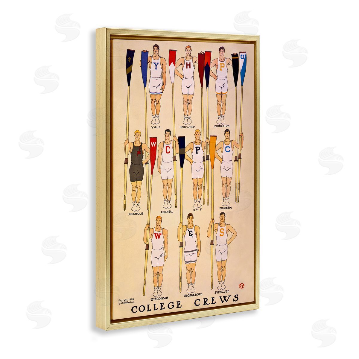 Vintage College Crews Gold Floating Frame Canvas Wall Art, Home Decor by Graffi*tee Studios
