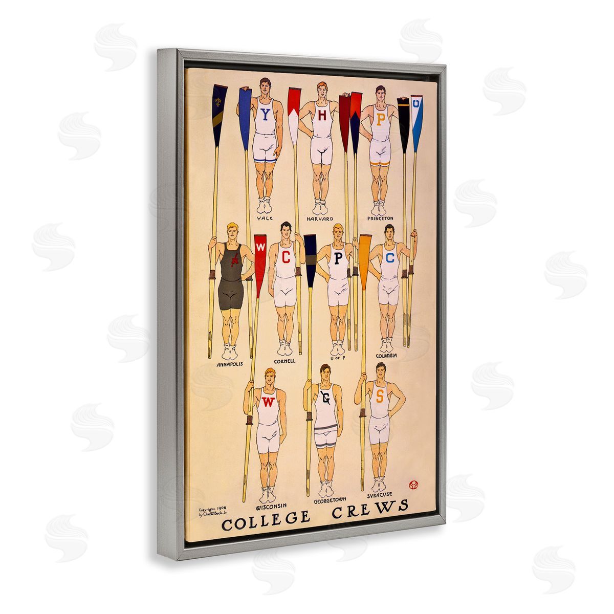 Vintage College Crews Grey Floating Frame Canvas Wall Art, Home Decor by Graffi*tee Studios
