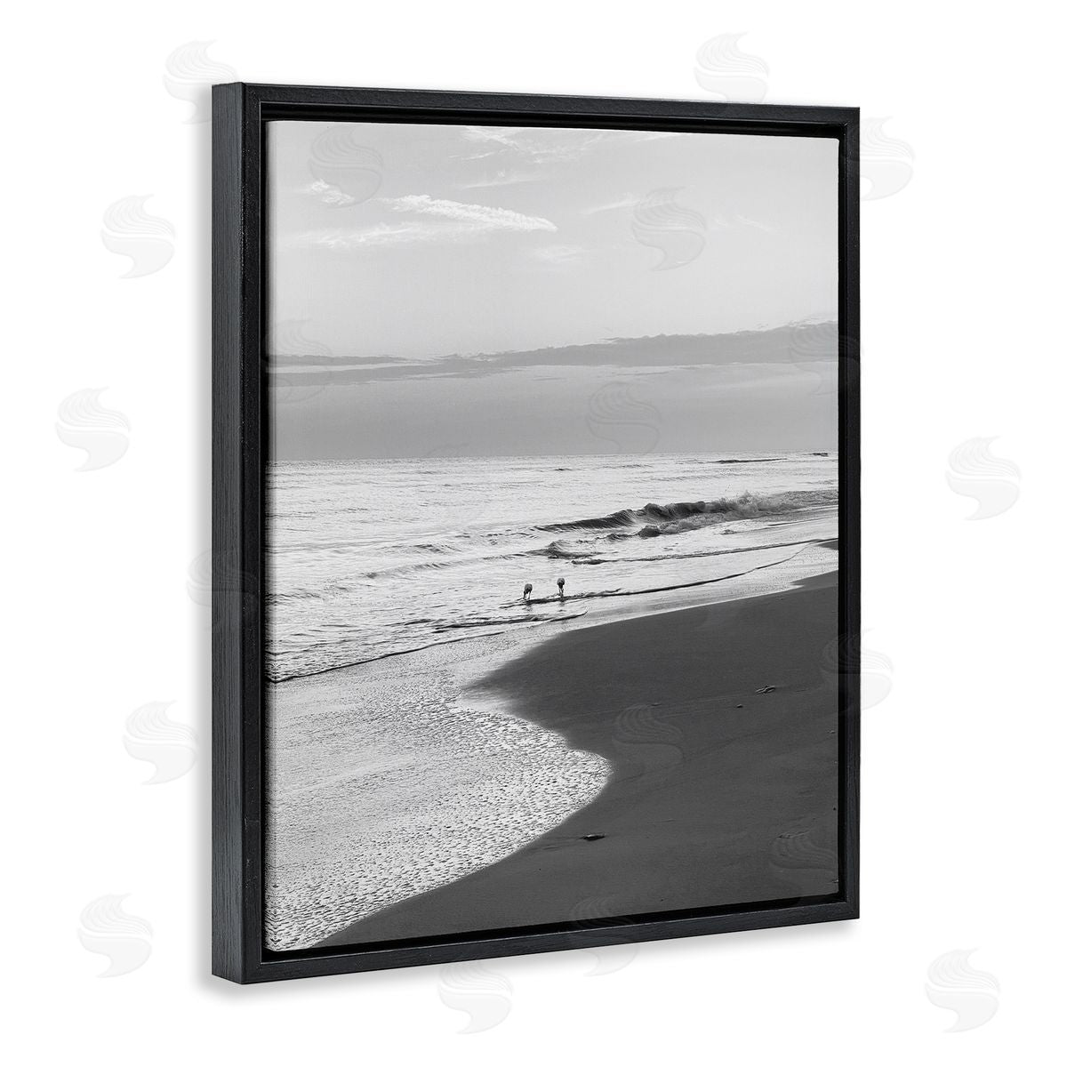 Evening Beach Stroll Black Floating Frame Canvas Wall Art, Home Decor by Graffi*tee Studios