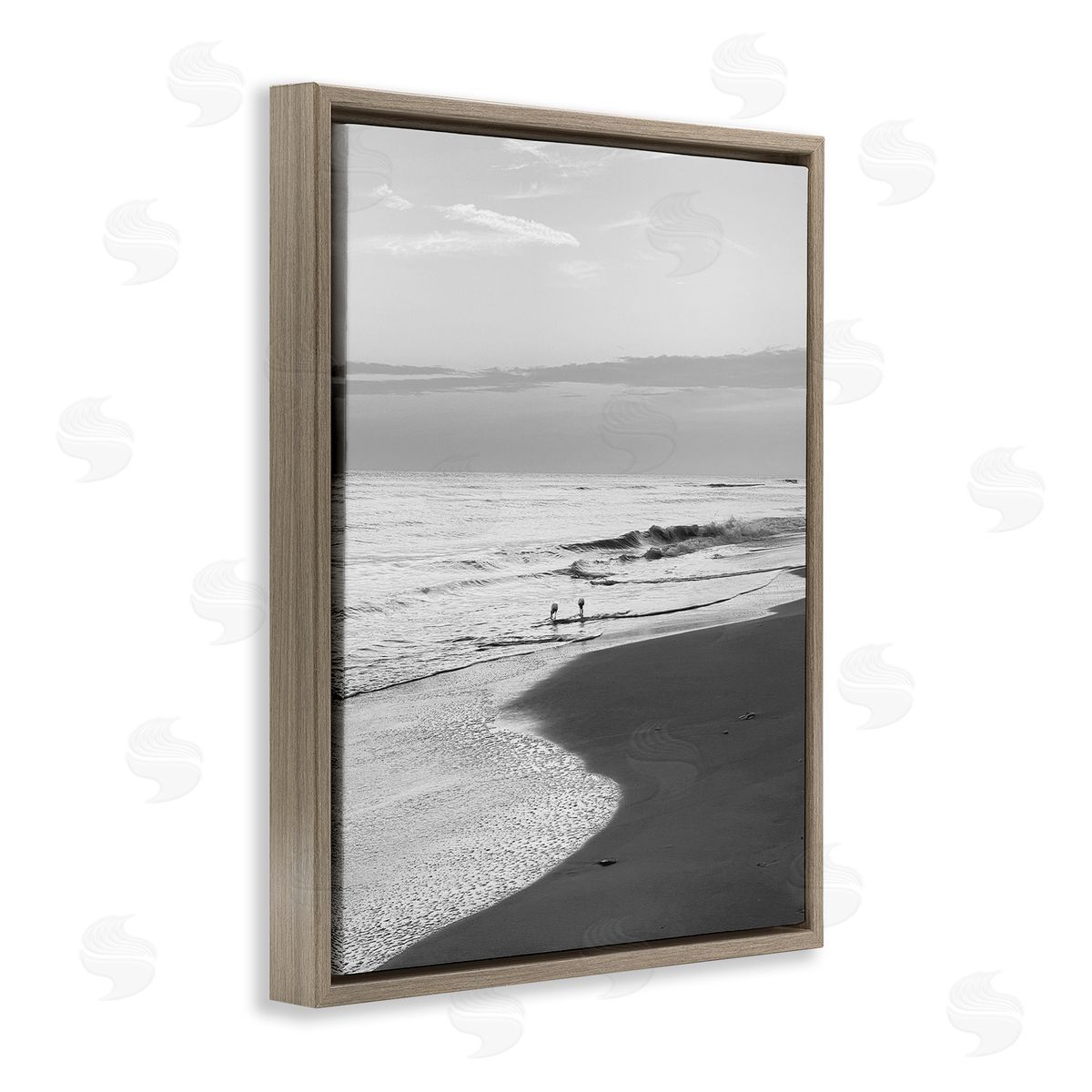 Evening Beach Stroll Brown Floating Frame Canvas Wall Art, Home Decor by Graffi*tee Studios