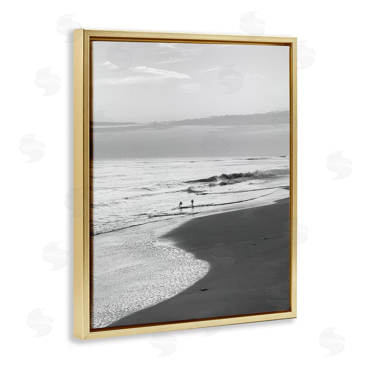 Evening Beach Stroll Gold Floating Frame Canvas Wall Art, Home Decor by Graffi*tee Studios