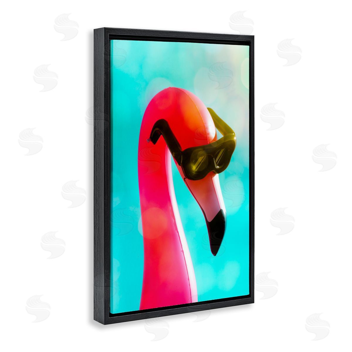 Flamingo Basking in Bokeh Black Floating Frame Canvas Wall Art, Home Decor by Graffi*tee Studios