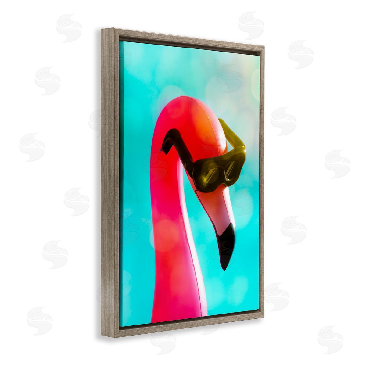Flamingo Basking in Bokeh Brown Floating Frame Canvas Wall Art, Home Decor by Graffi*tee Studios