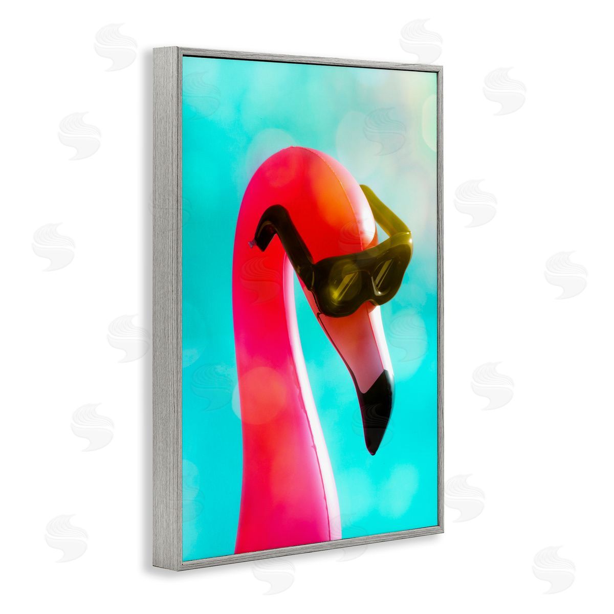 Flamingo Basking in Bokeh Grey Frame Print Wall Art, Home Decor by Graffi*tee Studios